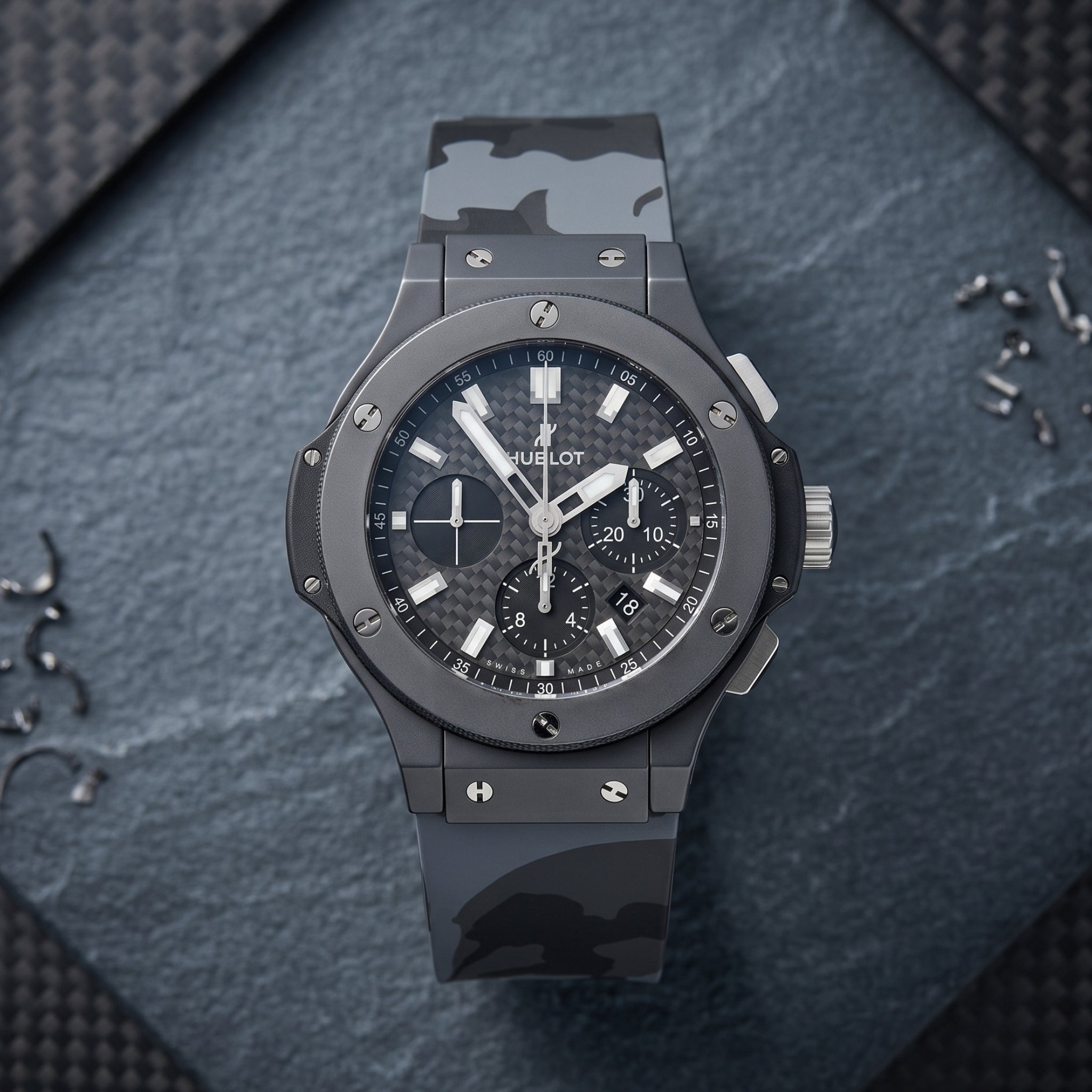 Kautschuk Armband – Für Hublot Big Bang 44mm – Grau Camo - Helvetus