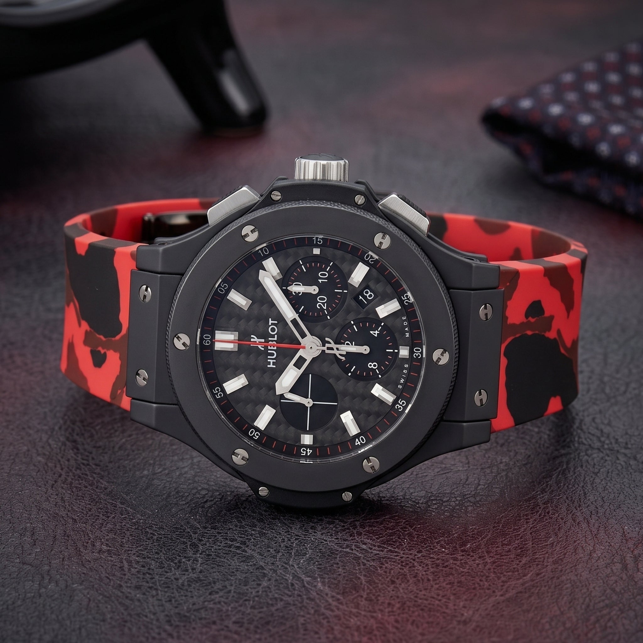 Kautschuk Armband – Für Hublot Big Bang 44mm – Rot Camo - Helvetus