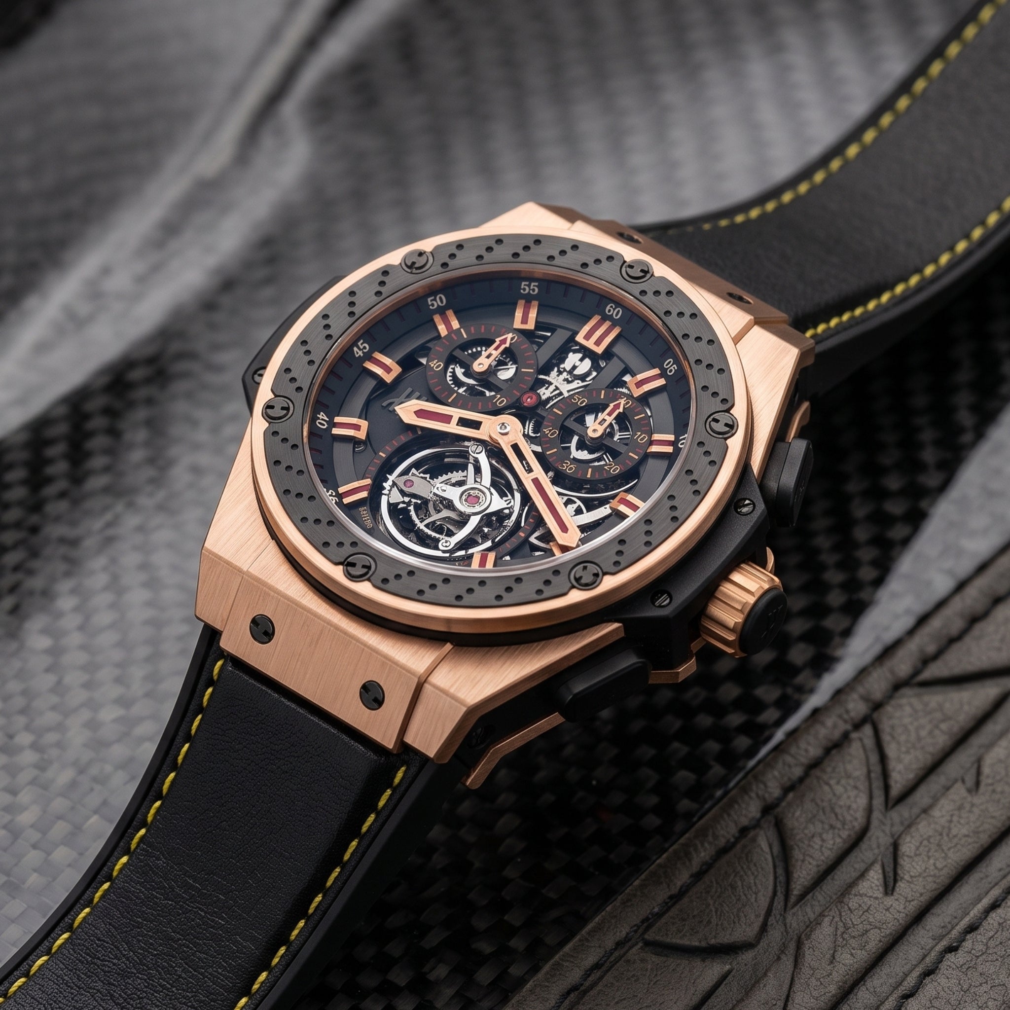 Kautschuk Armband – Für Hublot Big Bang F1 King Power (48mm) – Schwarz mit Gelb - Helvetus