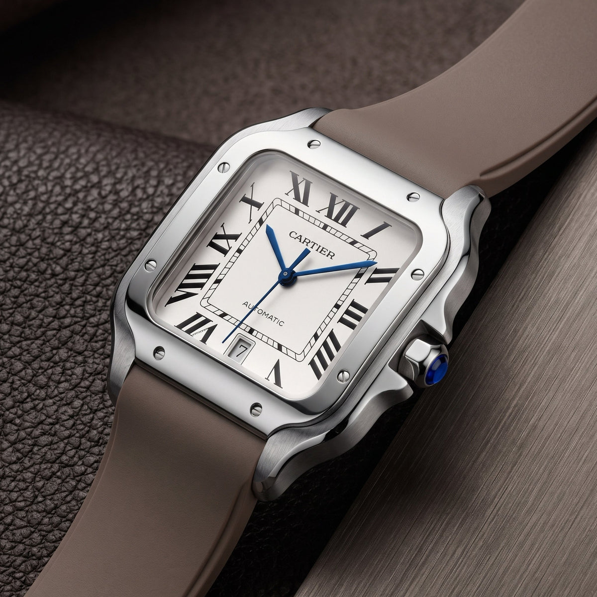 Kautschuk Armband für Santos de Cartier Medium – Braun – Quick Switch/Release - Helvetus