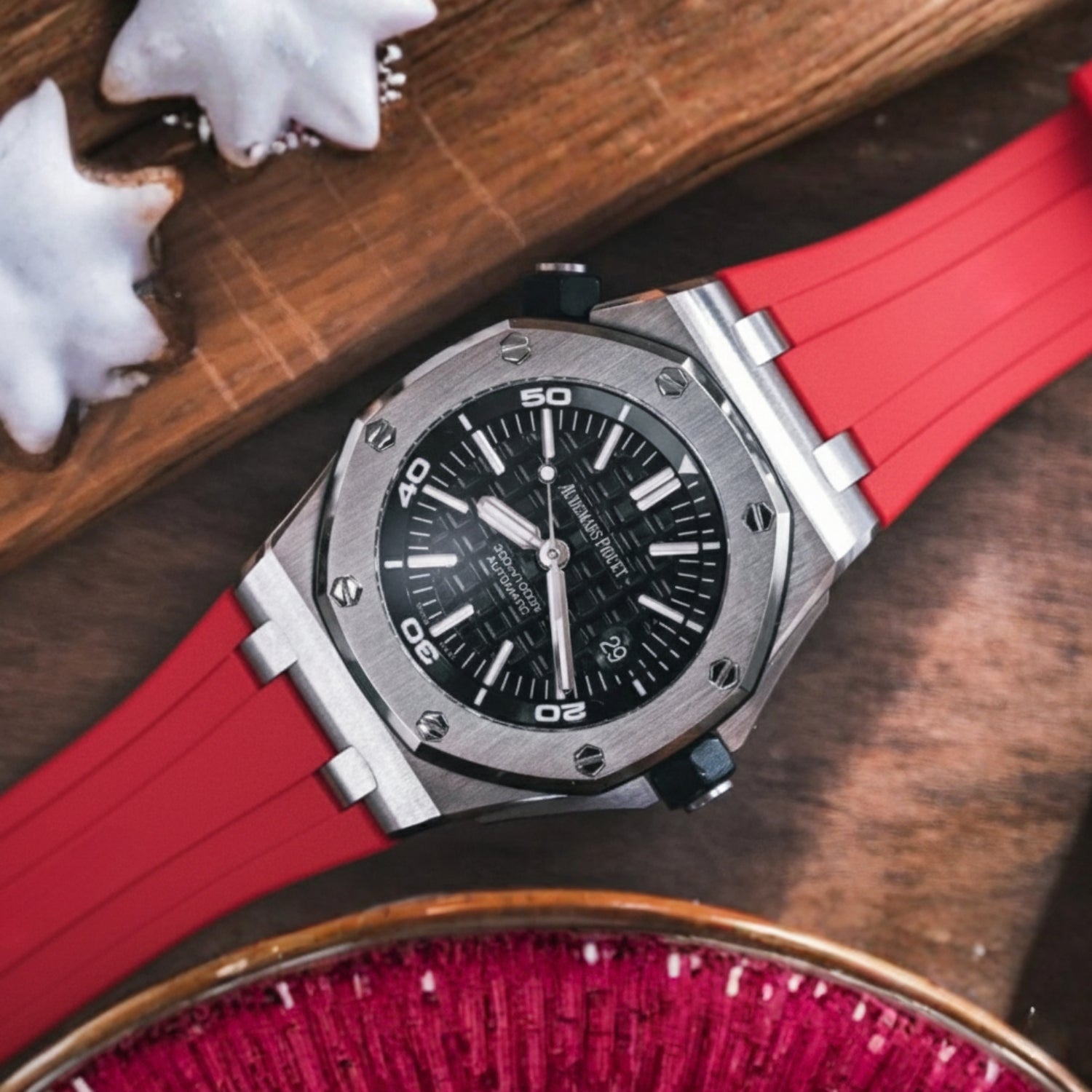Kautschuk Armband - für alle Audemars Piguet Offshore Diver - Rot - Helvetus DE