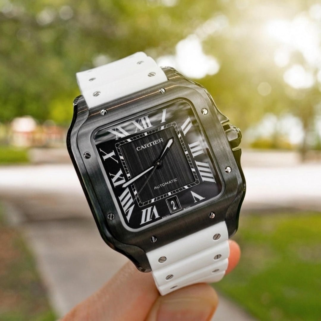 Kautschuk Armband für Cartier Santos Medium/Large – Weiss mit Schrauben – Quick Switch/Release - Helvetus DE