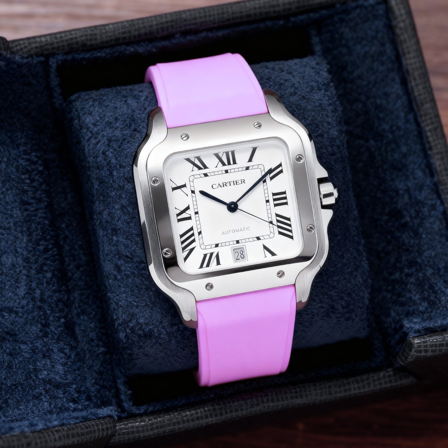 Kautschuk Armband für Santos de Cartier Medium – Pink – Quick Switch/Release - Helvetus DE