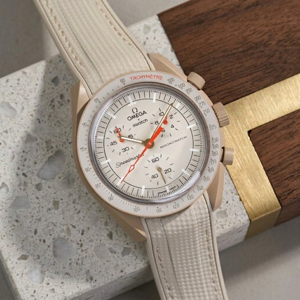 Kautschukarmband – Für Mission to Jupiter | Omega X Swatch | MoonSwatch – Beige mit Weiß - Helvetus DE