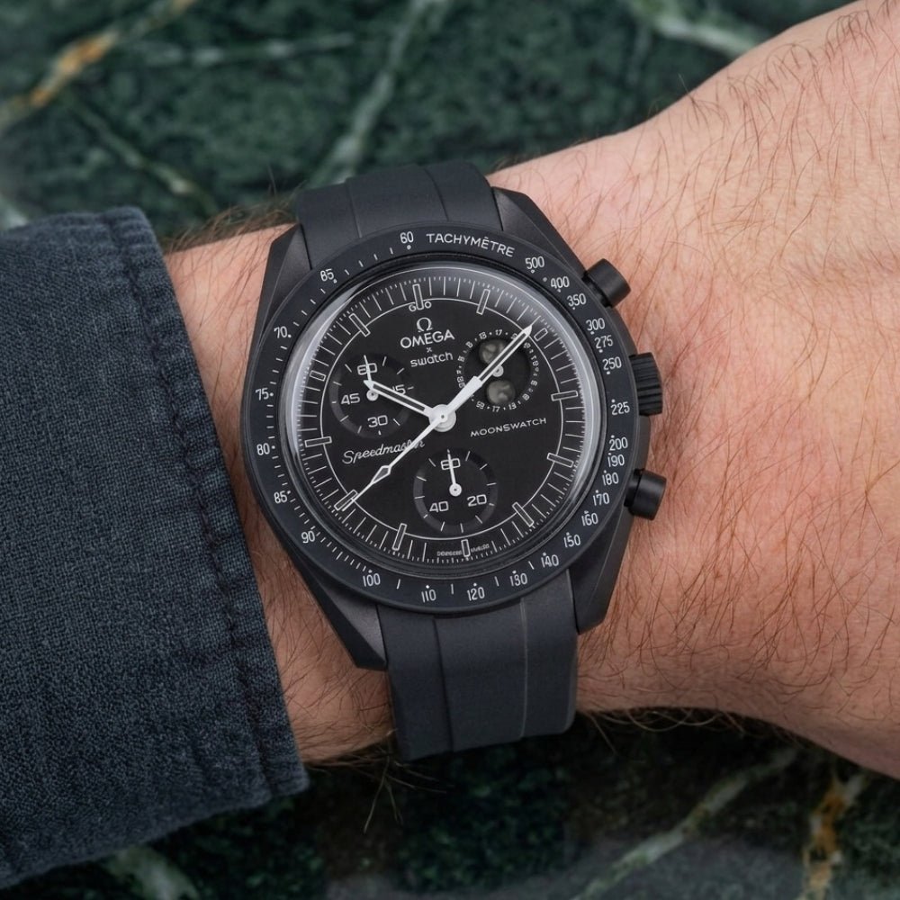 Kautschukarmband – Für Mission to the Moonphase – New Moon | Omega X Swatch | MoonSwatch – Schwarz - Helvetus DE