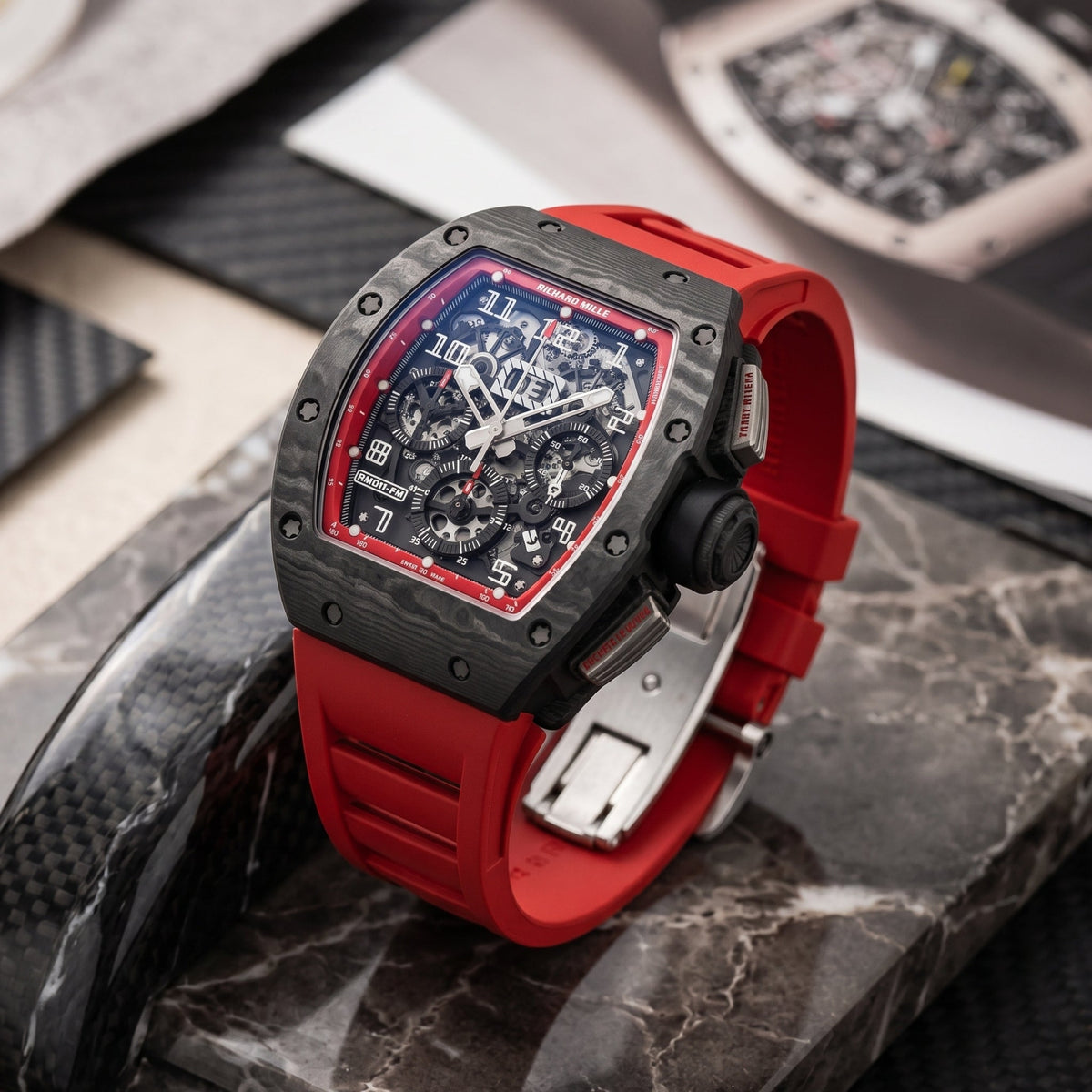 Kautschukarmband – Für Richard Mille RM011 | RM11-01 | RM11-02 | RM11-03 | RM11-04 | RM11-05 | RM47 | RM50 | RM52 | RM53-01 | RM57 | RM65 | RM69 – Rot - Helvetus