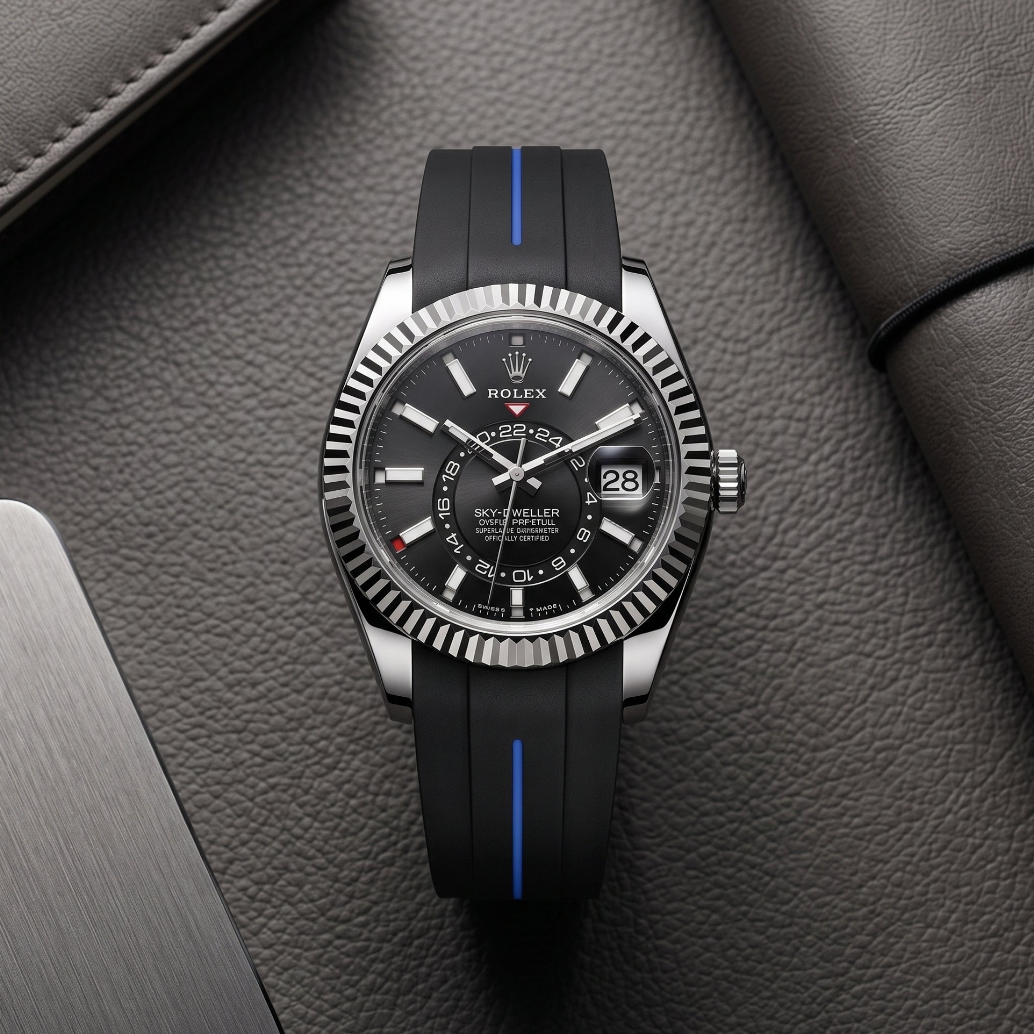 Kautschukarmband für Rolex Sky-Dweller – Schwarz/Blau Linie | LuxLine® - Helvetus