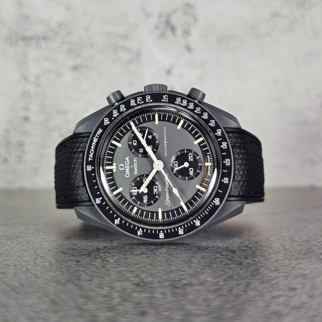 Kautschukarmband – Für Mission to Mercury | Omega X Swatch | MoonSwatch – Schwarz mit Schwarzer Linie - Helvetus DE