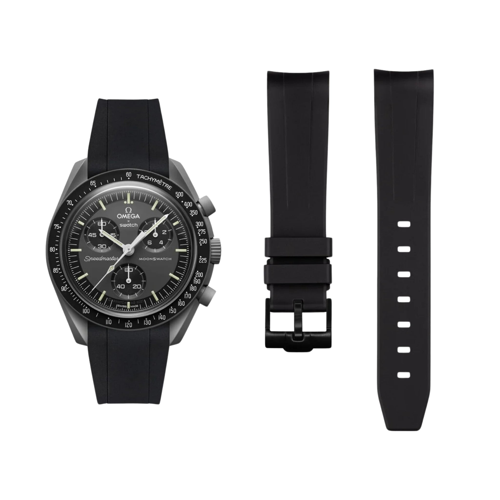Kautschukarmband – Für Mission to the Moonphase – New Moon | Omega X Swatch | MoonSwatch – Schwarz - Helvetus DE