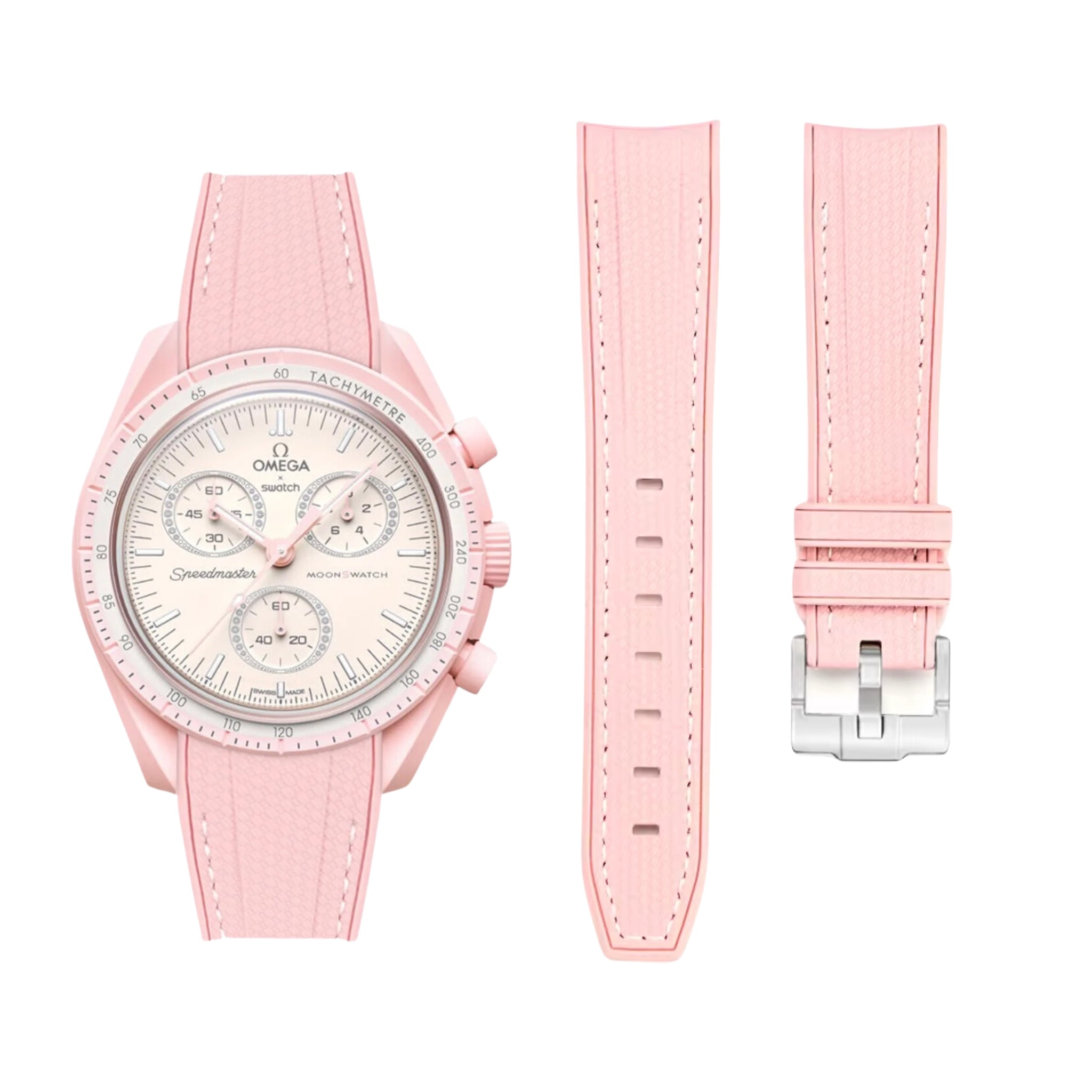 Kautschukarmband – Für Mission to Venus | Omega X Swatch | MoonSwatch – Pink mit Weiß - Helvetus DE