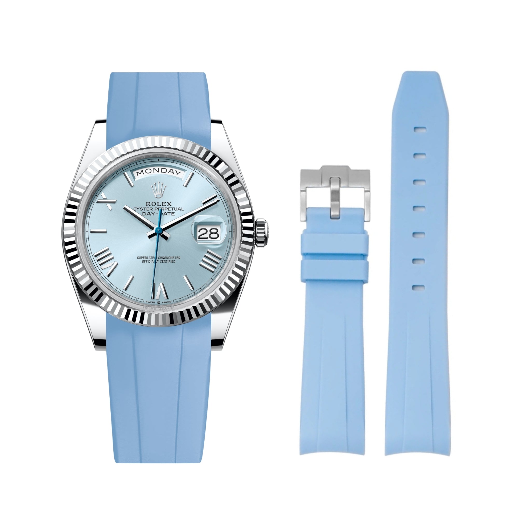 Kautschukarmband für Rolex Day - Date 40mm – Baby Blau - Helvetus DE
