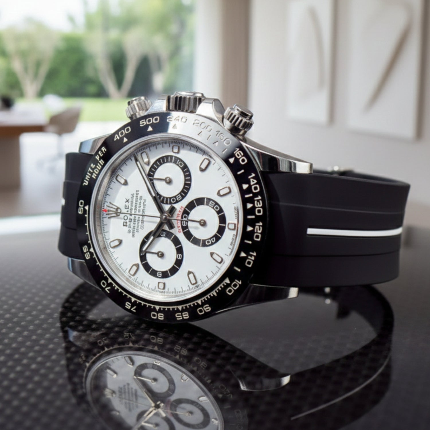 Kautschukarmband für Rolex Daytona – LuxLine® - Schwarz/Weiss - Helvetus DE