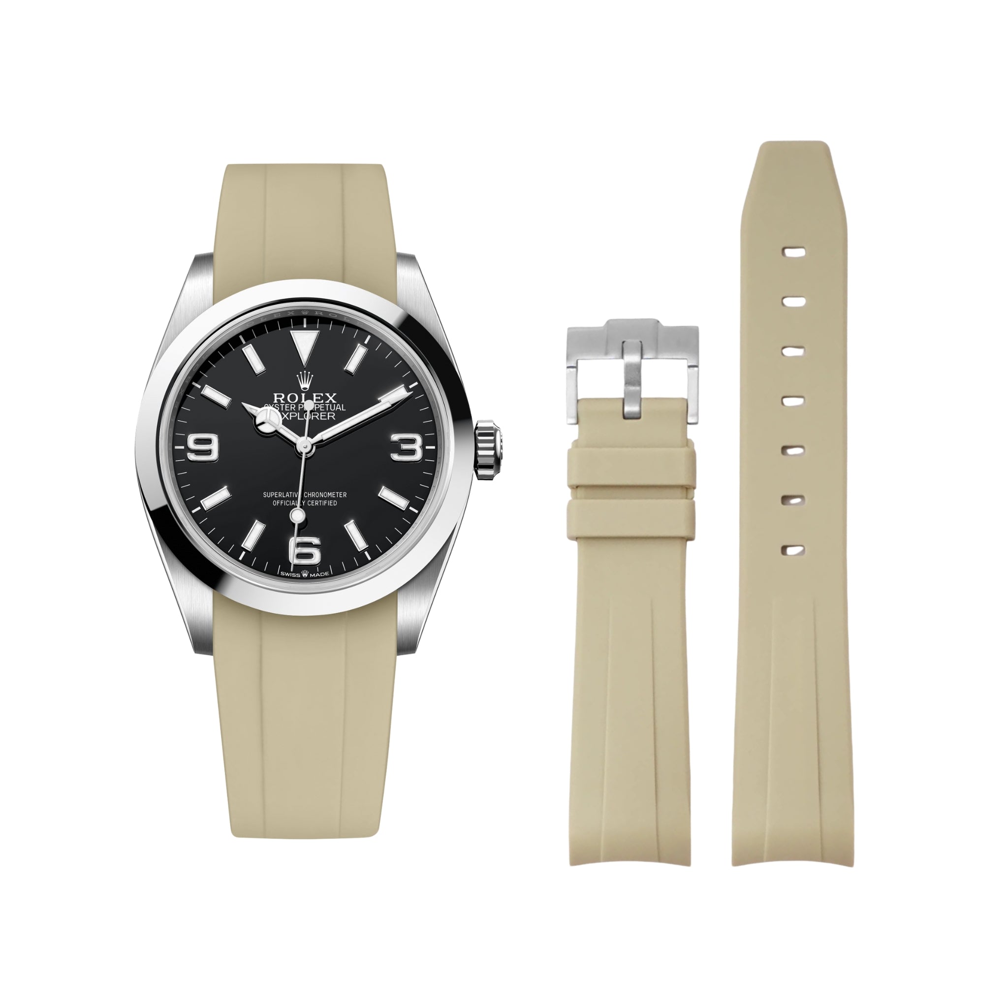 Kautschukarmband für Rolex Explorer I – Beige - Helvetus DE