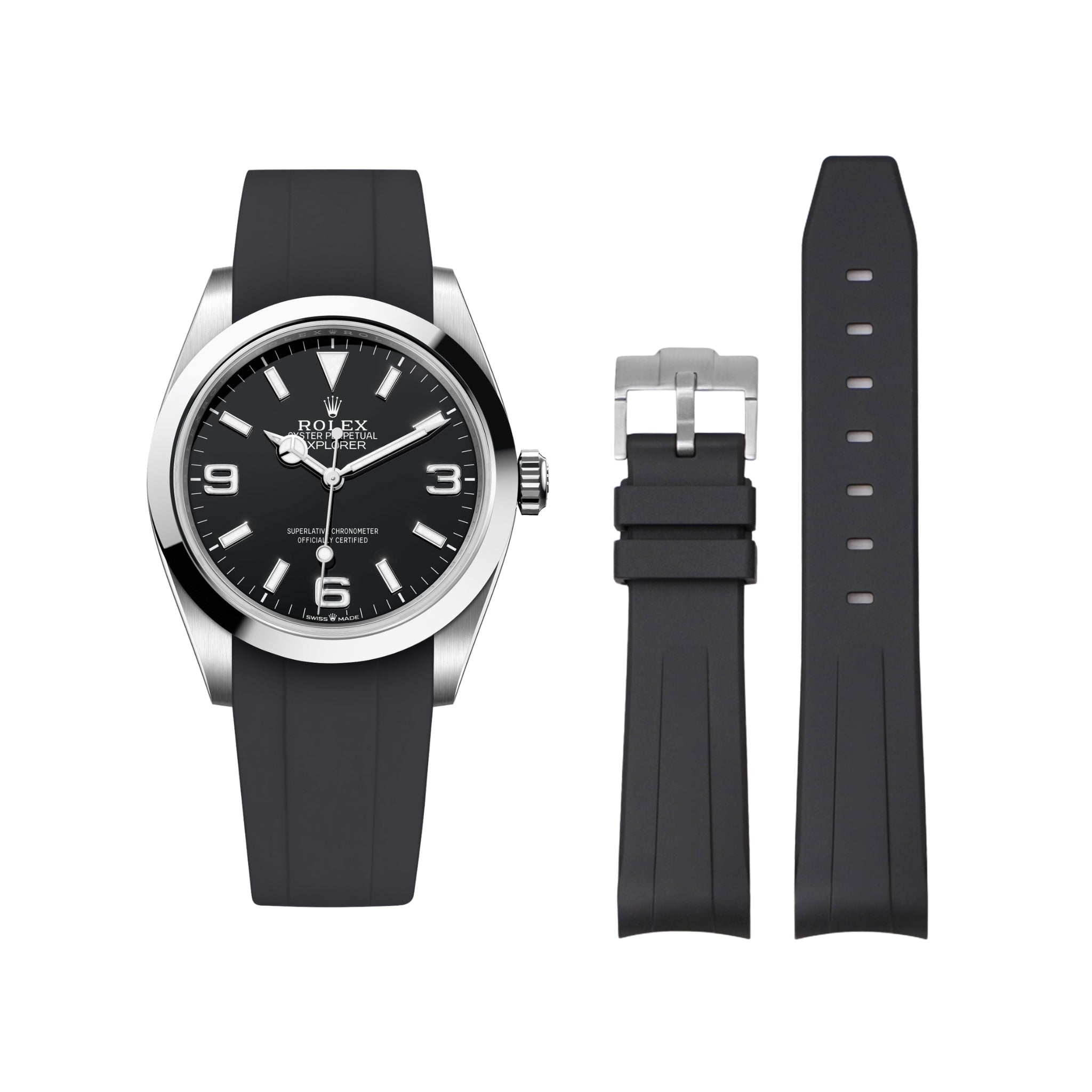 Kautschukarmband für Rolex Explorer I – Schwarz - Helvetus DE