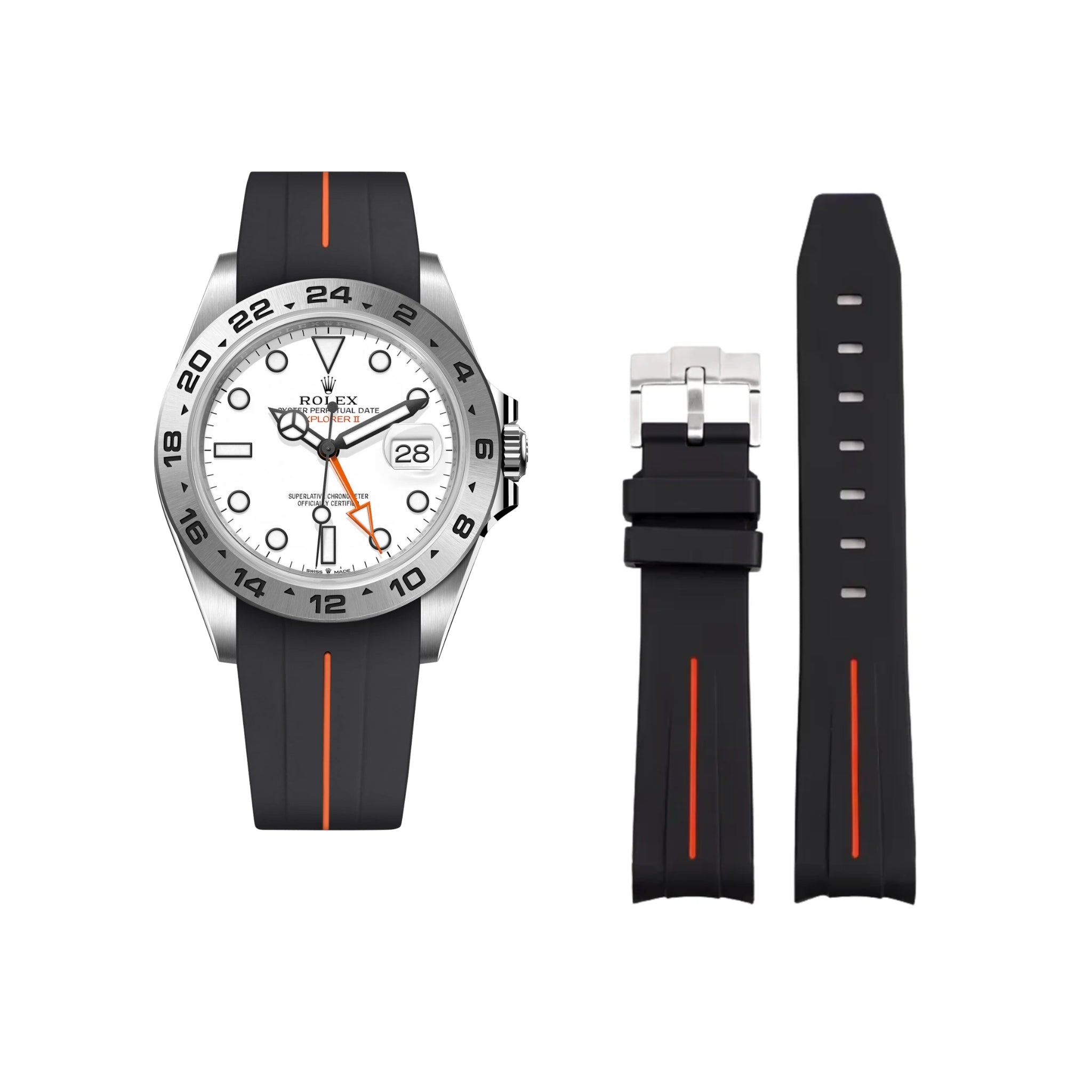 Kautschukarmband für Rolex Explorer II – Schwarz/Orange | LuxLine® - Helvetus DE