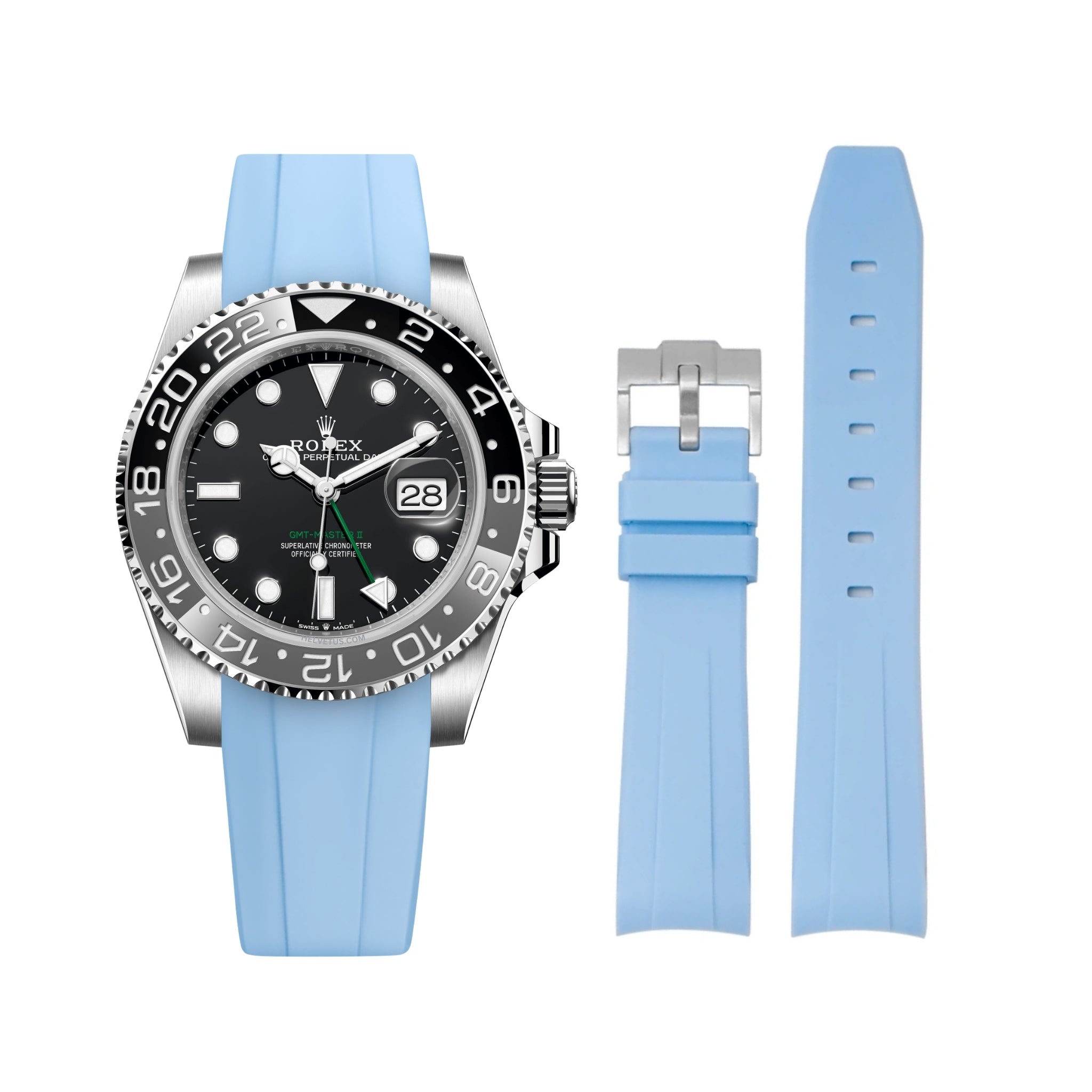Kautschukarmband für Rolex GMT - Master II – Baby Blau - Helvetus DE