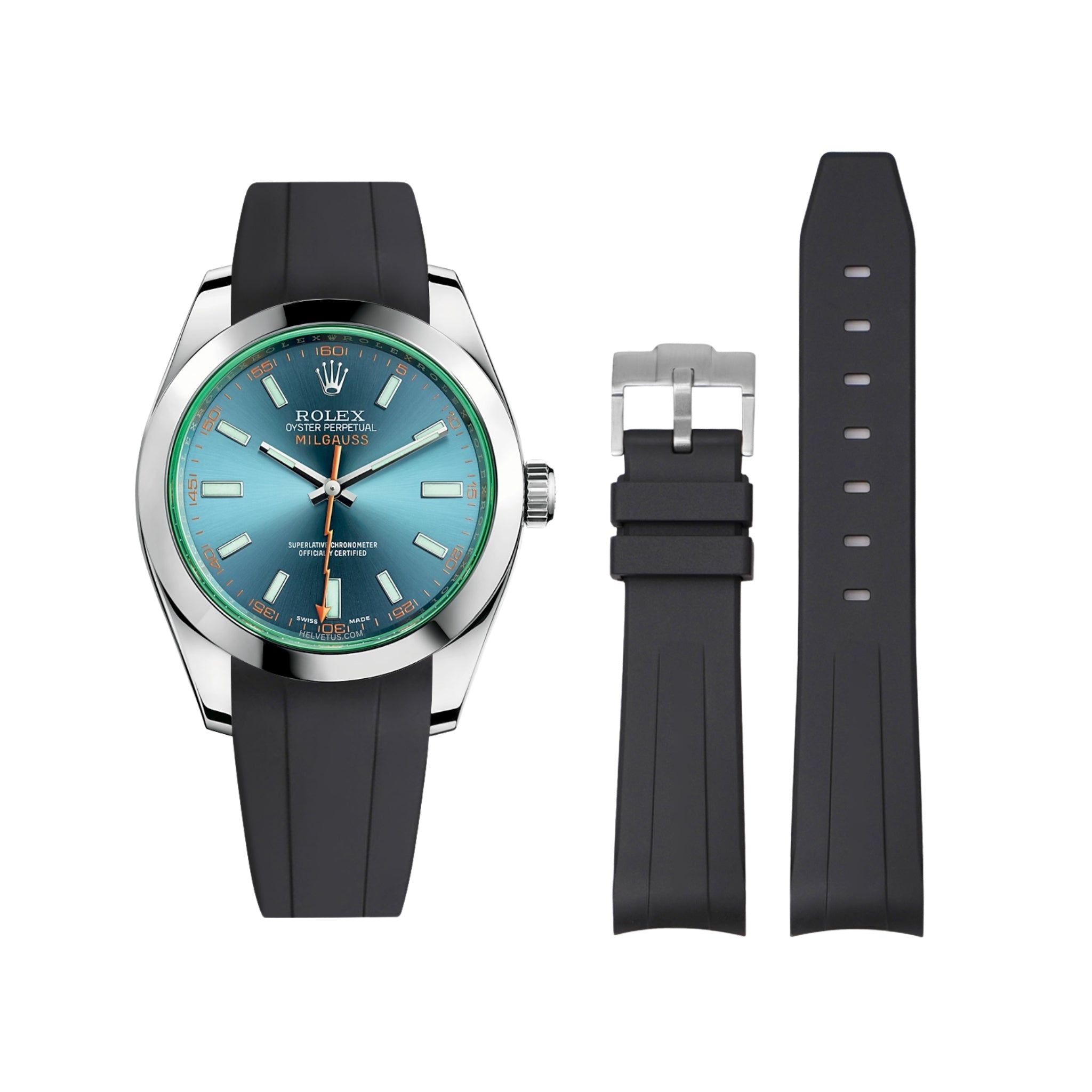 Kautschukarmband für Rolex Milgauss in Schwarz - Helvetus DE