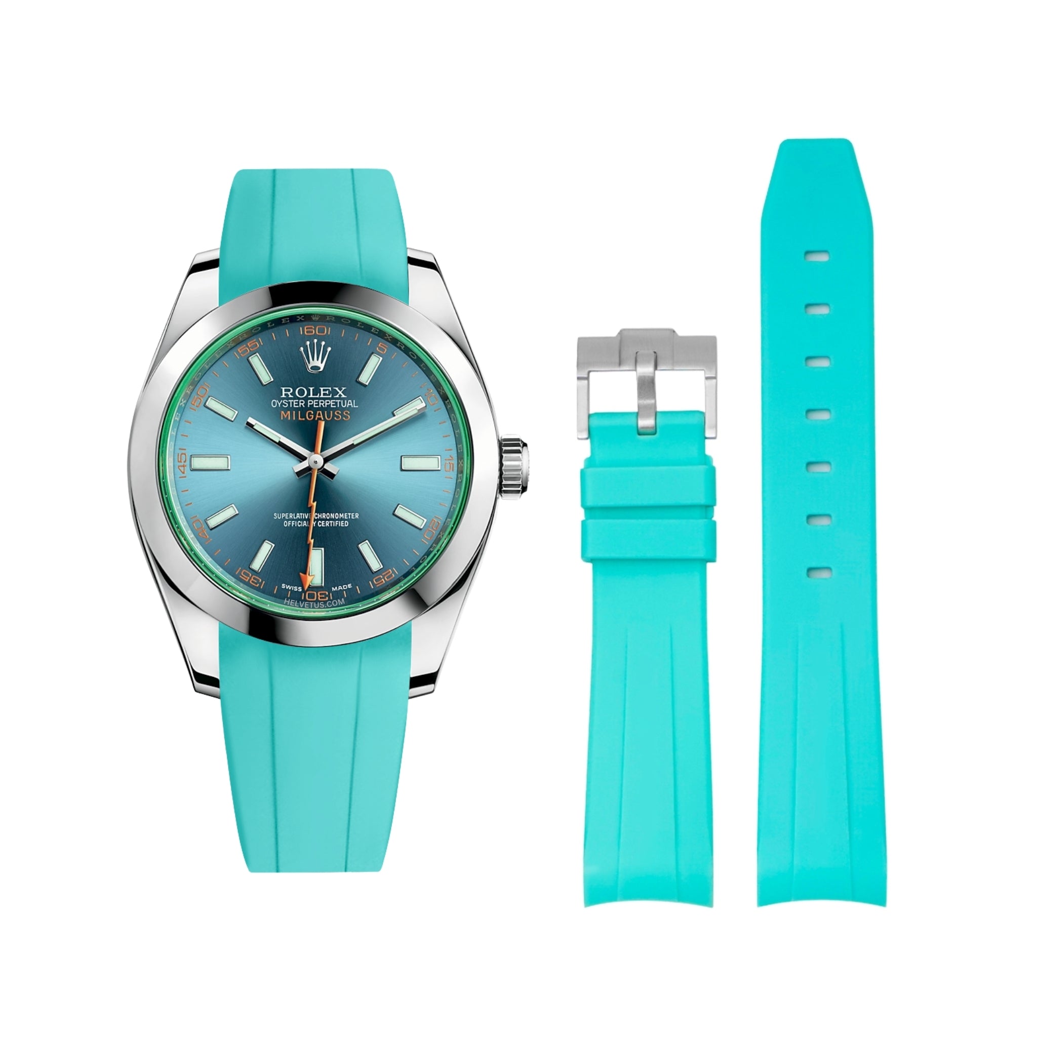 Kautschukarmband für Rolex Milgauss in Türkis - Helvetus DE