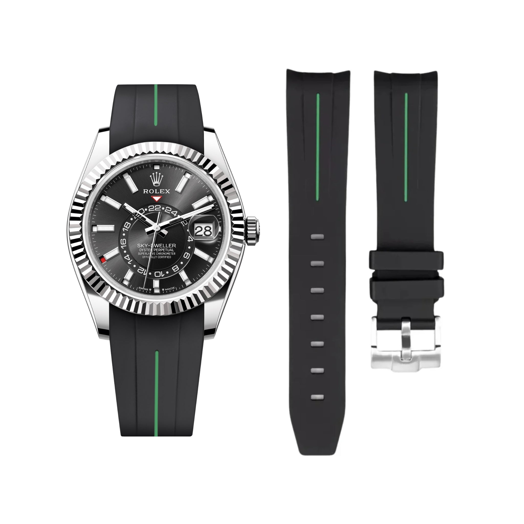 Kautschukarmband für Rolex Sky - Dweller – Schwarz/Grün Linie | LuxLine® - Helvetus DE
