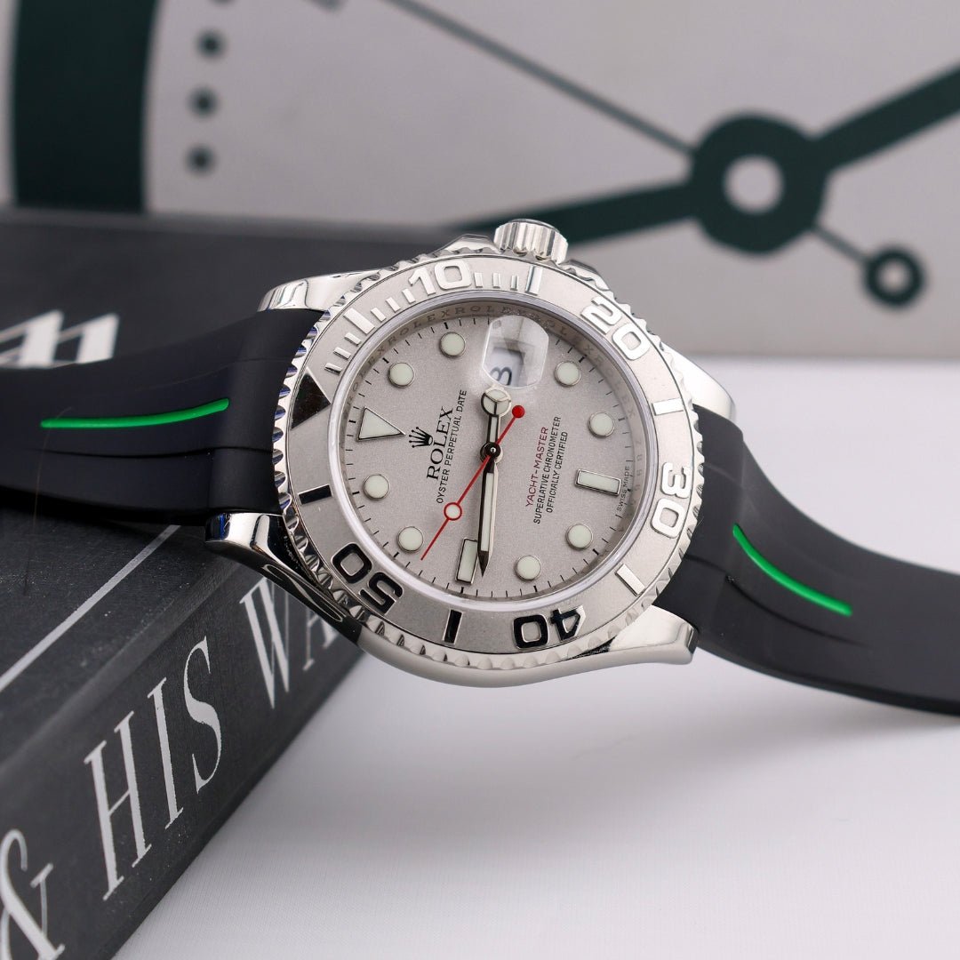 Kautschukarmband für Rolex Yacht - Master 40mm/42mm – Schwarz/Grün Linie | LuxLine® - Helvetus DE