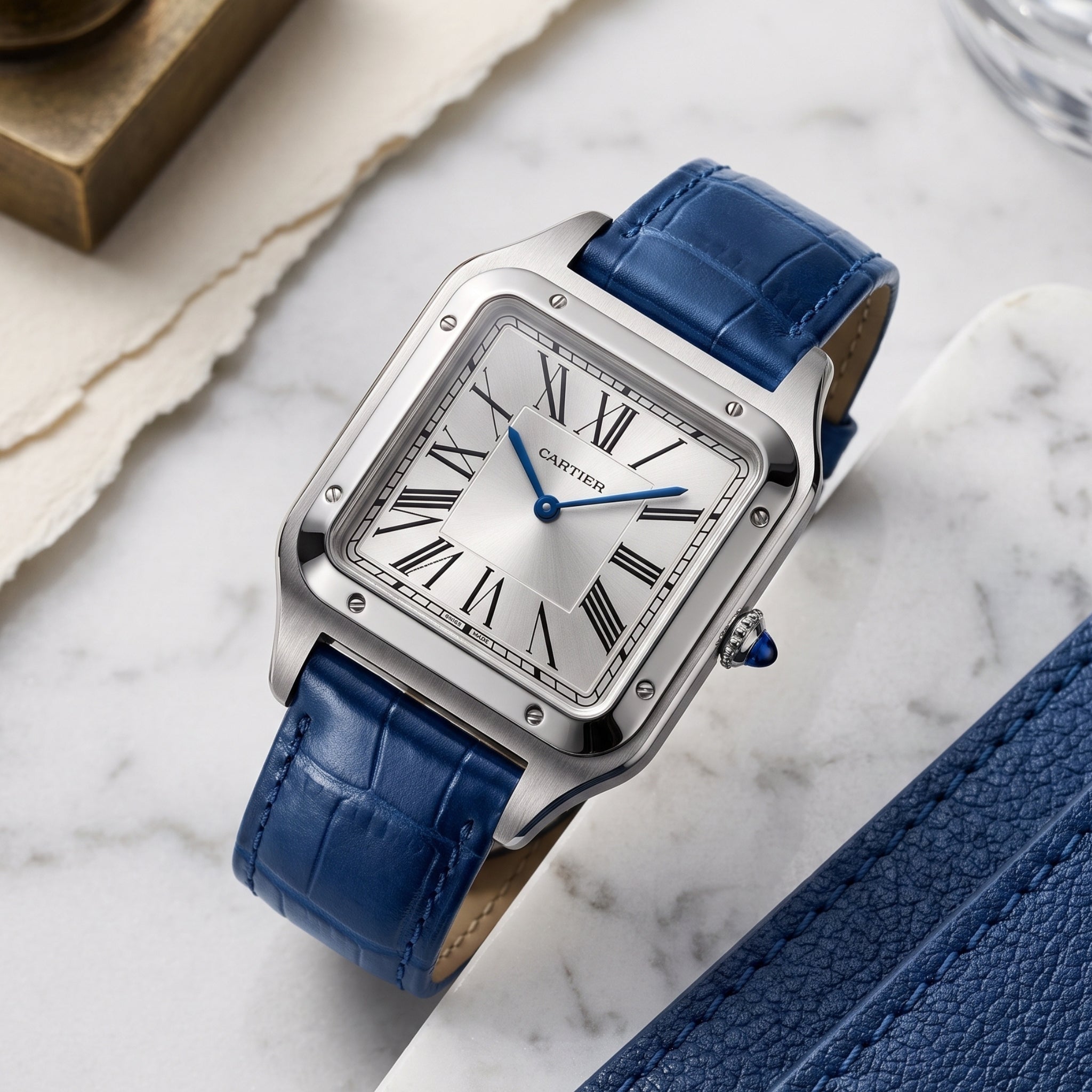 Leder Armband - für Cartier Santos Dumont - Blau - Helvetus