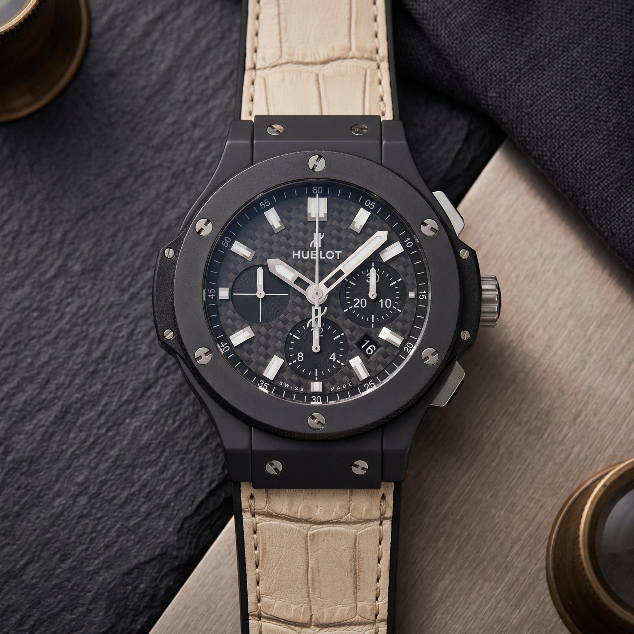 Leder Armband - Für Hublot Big Bang 44mm - Beige - Helvetus