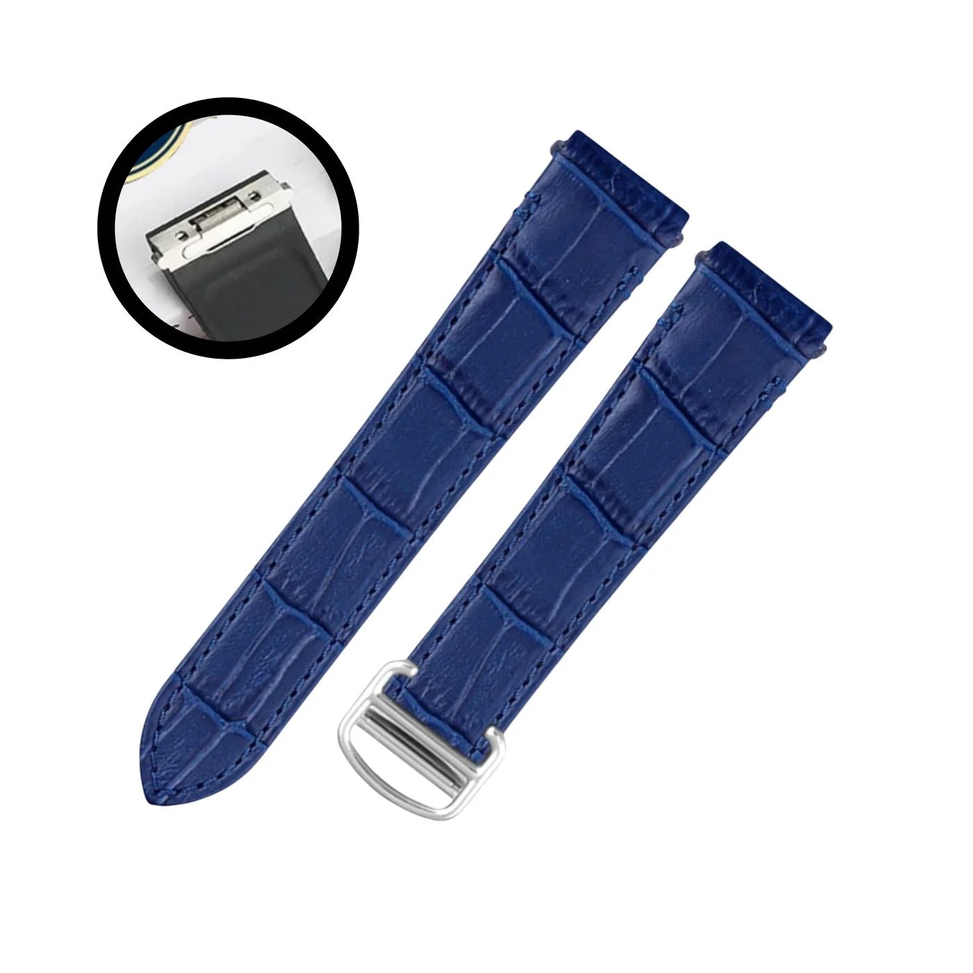 Leder Armband für Cartier Santos Medium/Large – Blau – Quick Switch/Release - Helvetus DE