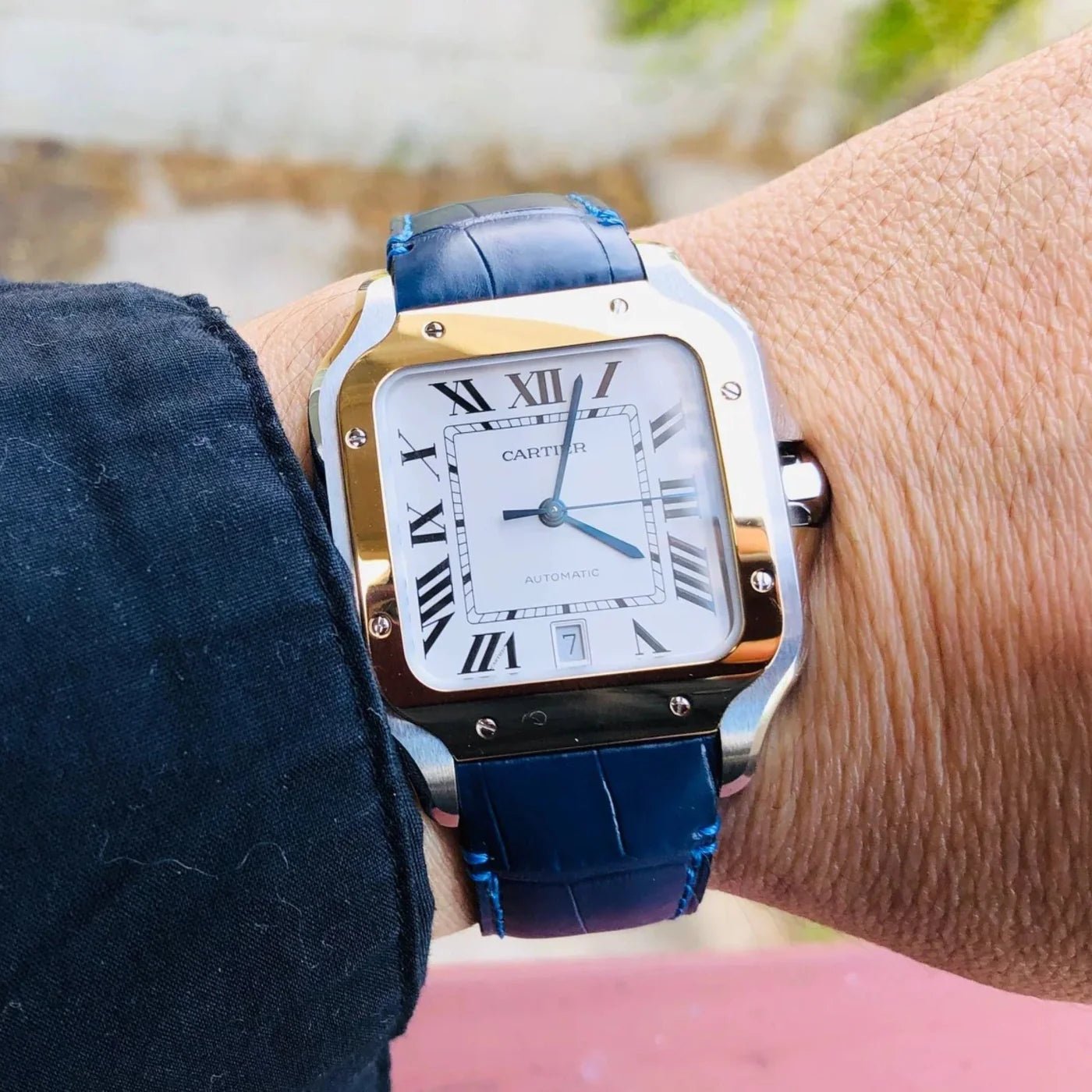 Leder Armband für Cartier Santos Medium/Large – Blau – Quick Switch/Release - Helvetus DE