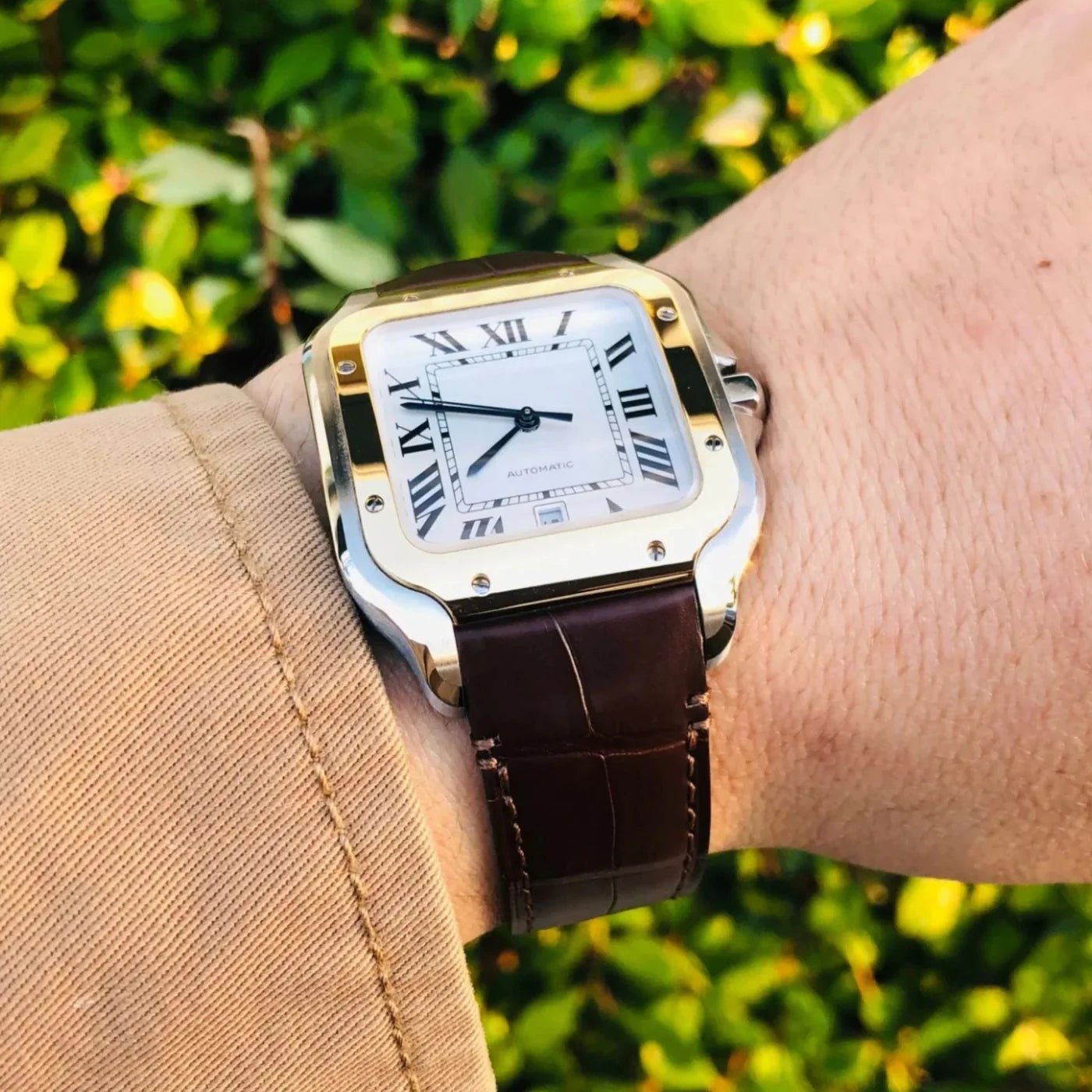 Leder Armband für Cartier Santos Medium/Large – Braun – Quick Switch/Release - Helvetus DE