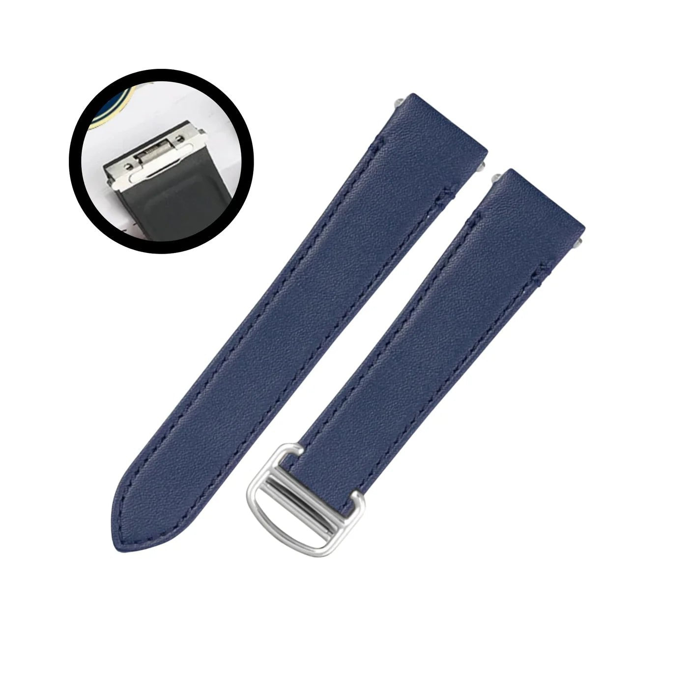 Leder Armband für Cartier Santos Medium/Large – Flach Blau – Quick Switch/Release - Helvetus DE