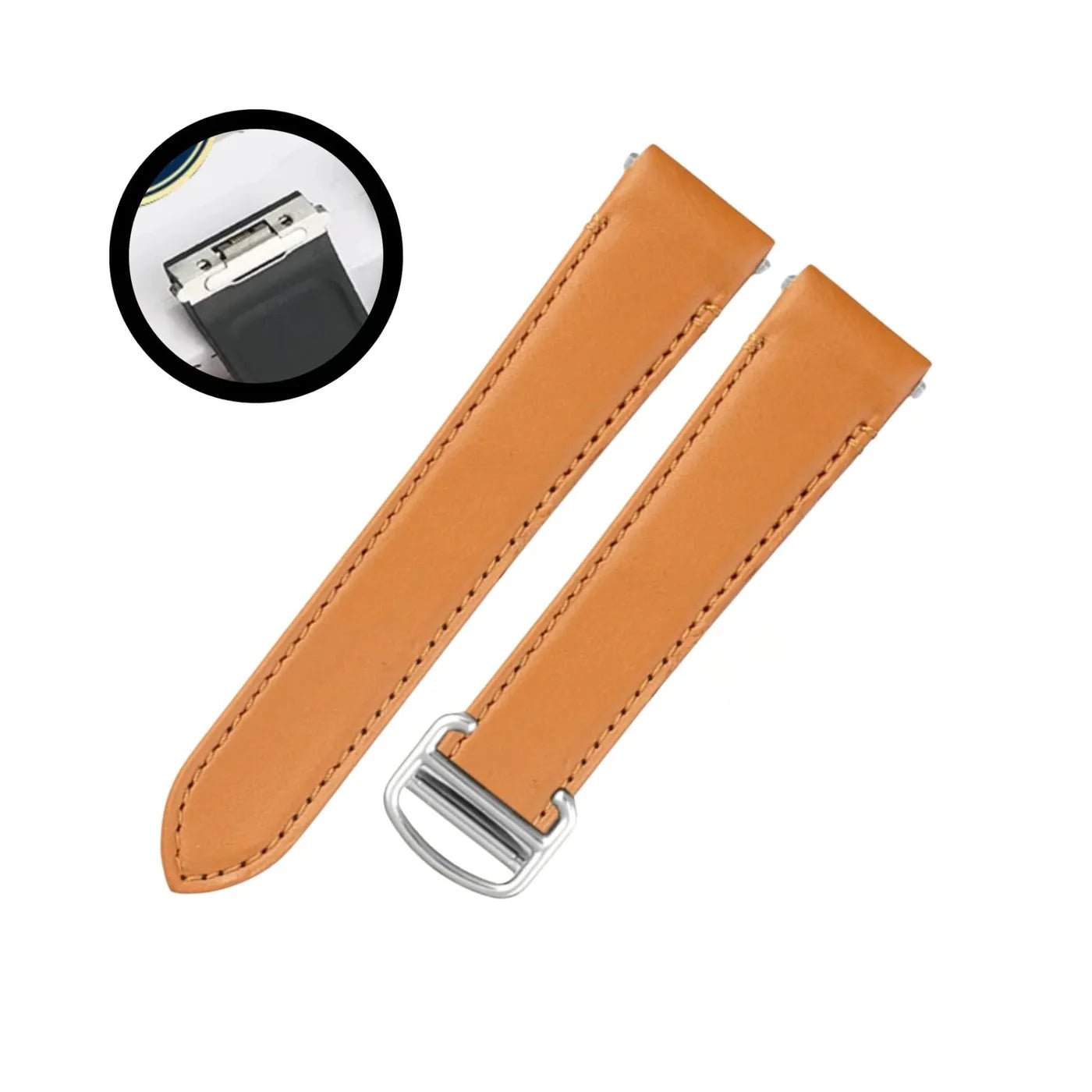 Leder Armband für Cartier Santos Medium/Large – Flach Orange – Quick Switch/Release - Helvetus DE
