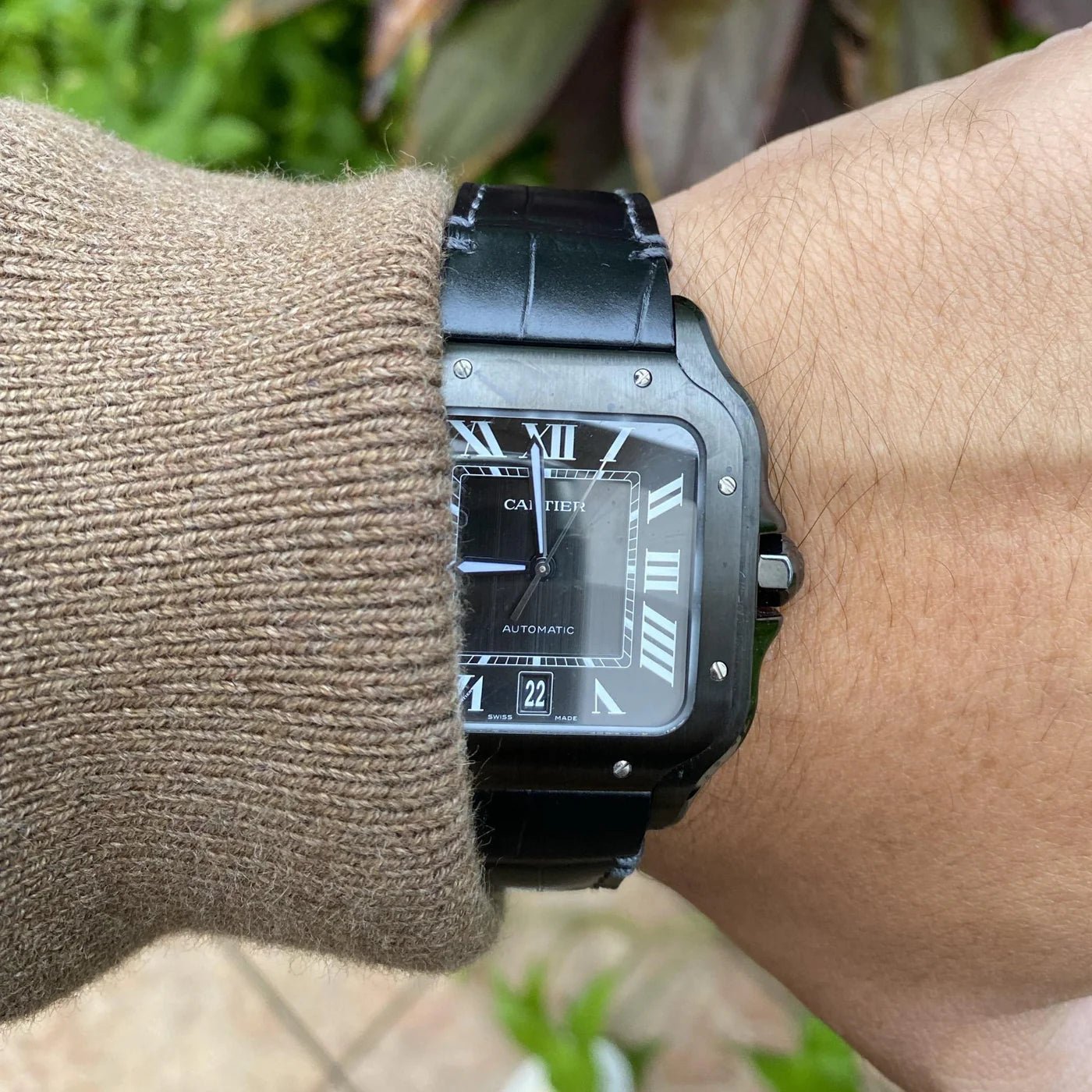 Leder Armband für Cartier Santos Medium/Large – Schwarz – Quick Switch/Release - Helvetus DE