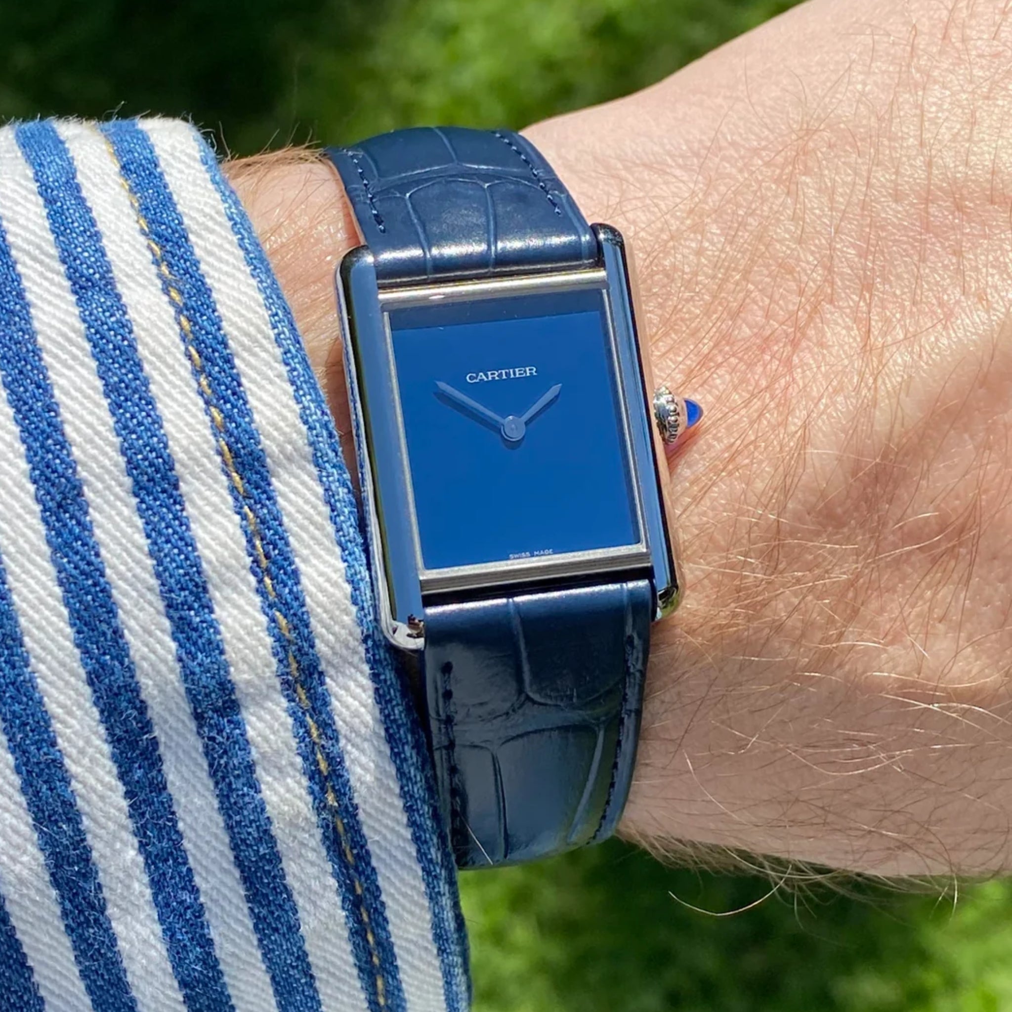 Leder Armband - für Cartier Tank - Blau - Helvetus DE