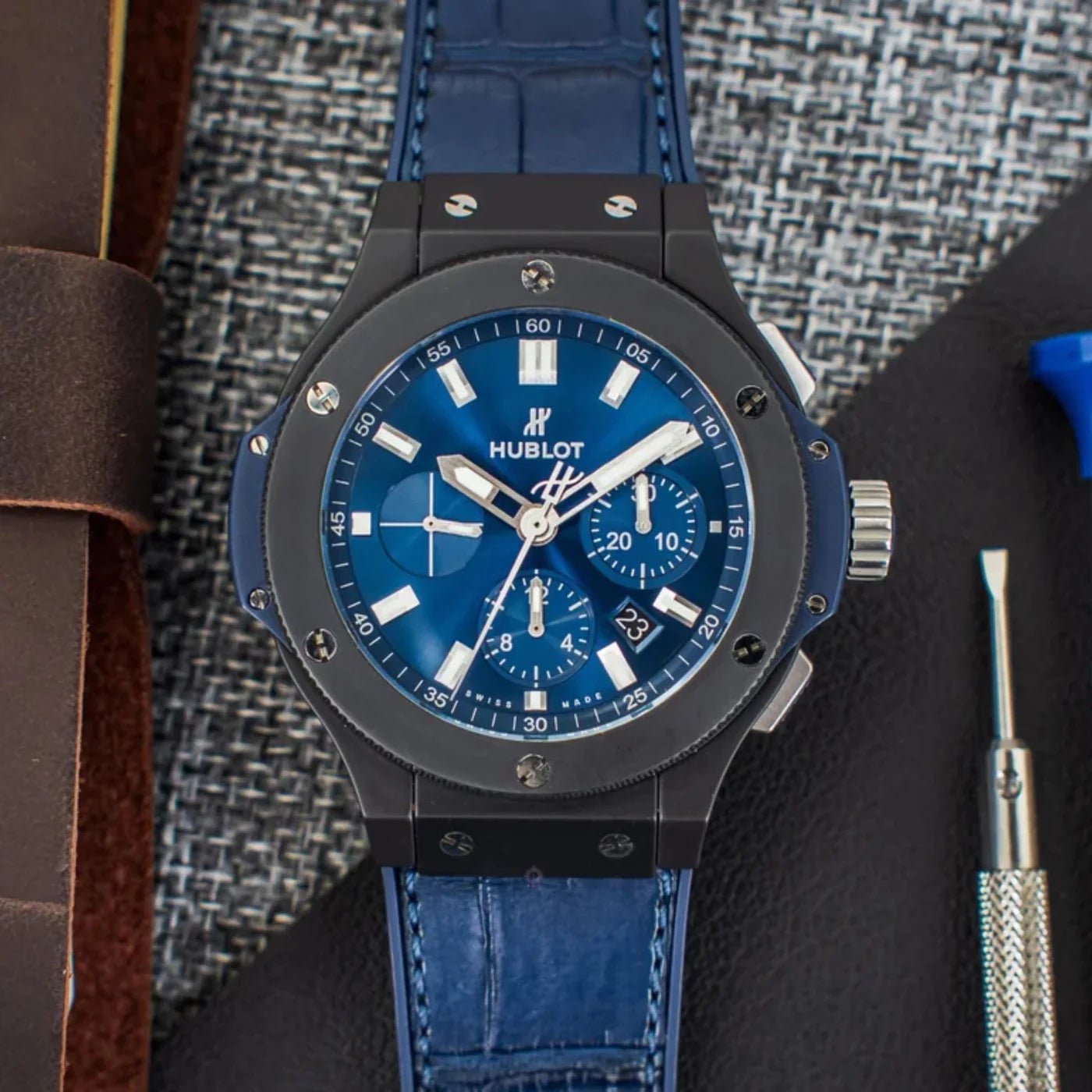 Leder Armband - Für Hublot Big Bang 44mm - Dunkel Blau - Helvetus DE