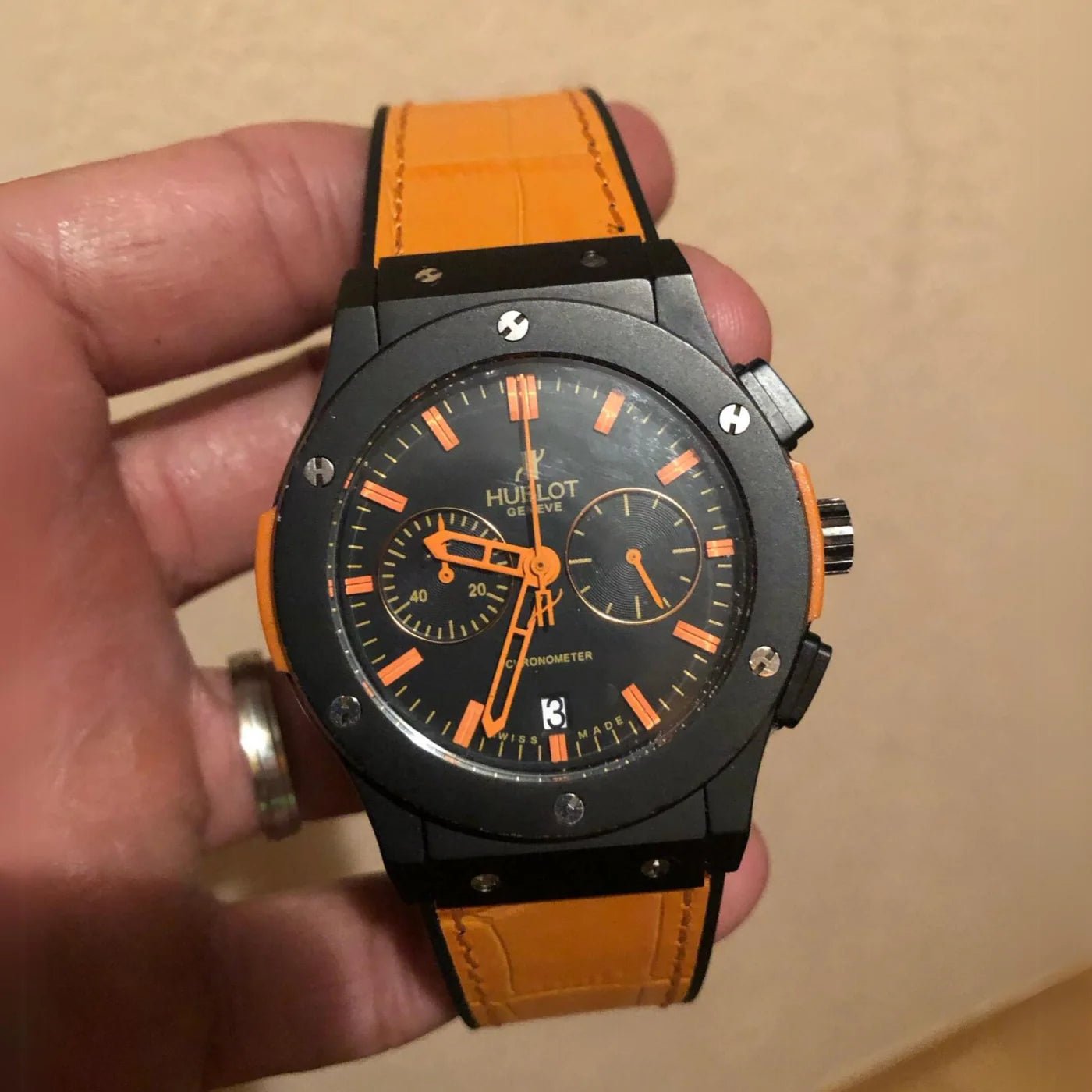 Leder Armband - Für Hublot Big Bang 44mm - Orange - Helvetus DE