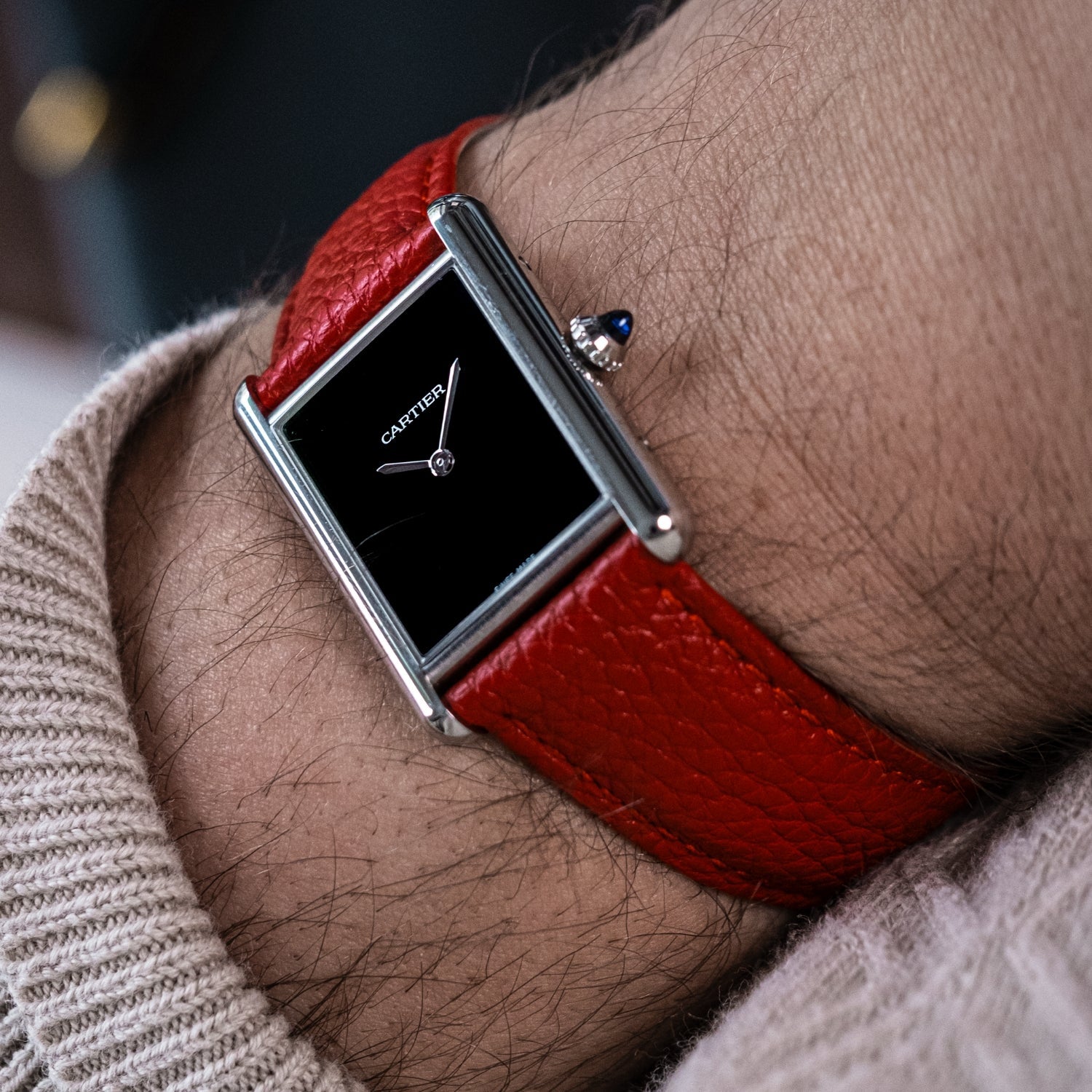 Lederarmband für Cartier Tank / Tank Solo / Tank Must – Rot - Helvetus DE