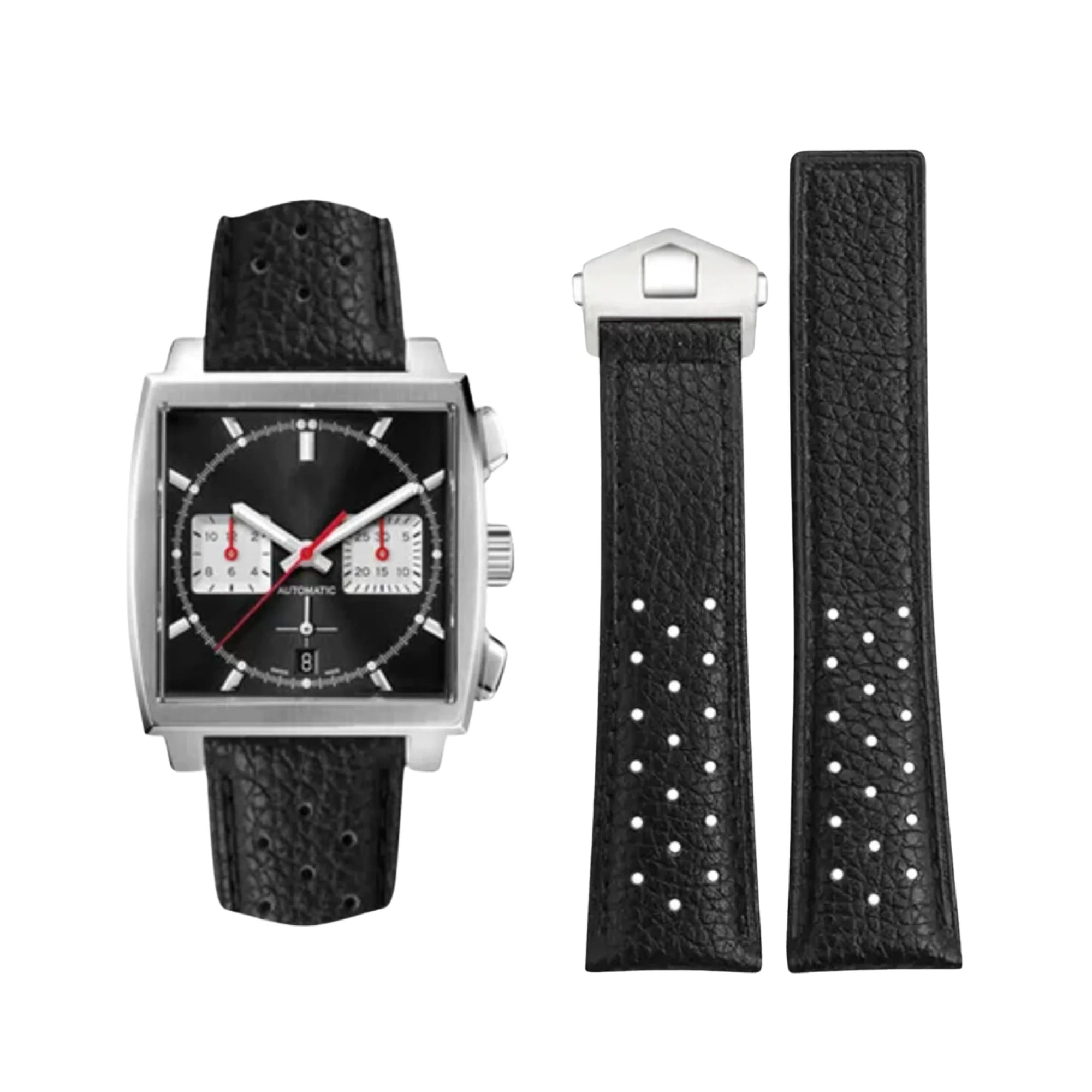 Lederarmband – Für Tag Heuer Monaco – Schwarz mit extra Textur - Helvetus DE