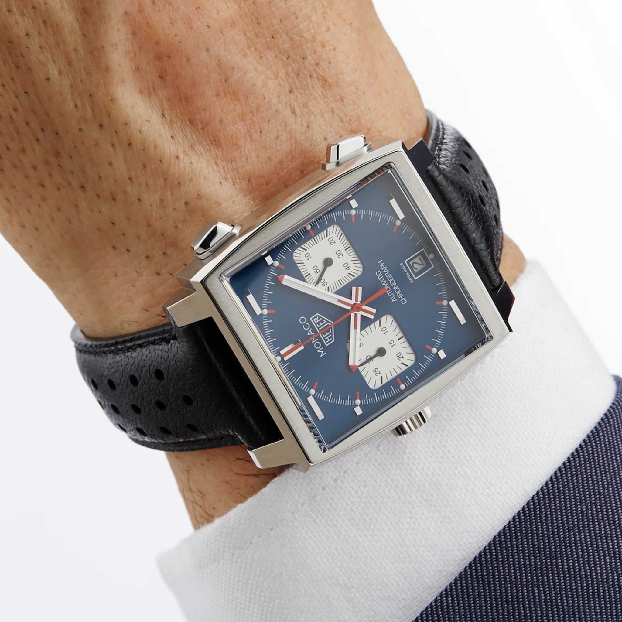 Lederarmband – Für Tag Heuer Monaco – Schwarz mit kleinen Löchern - Helvetus DE