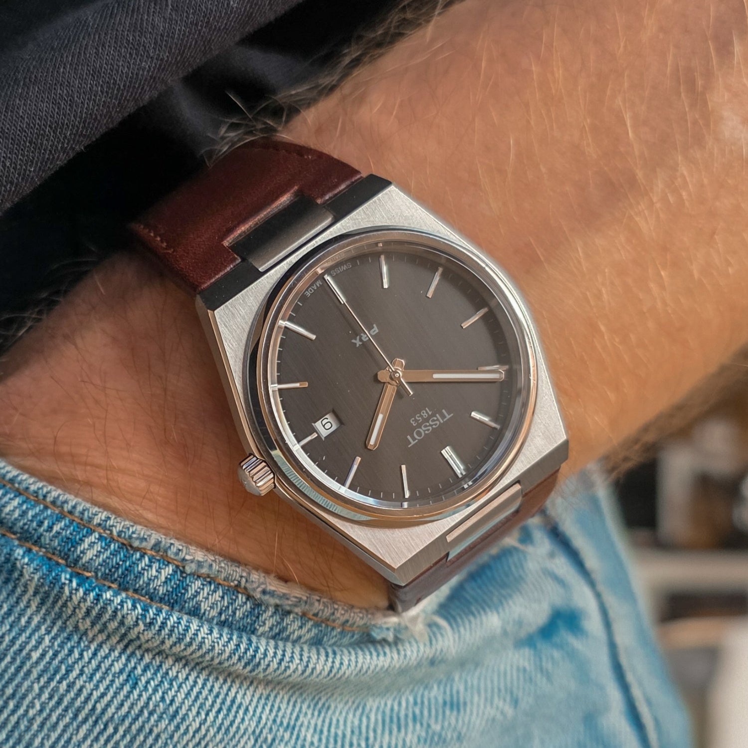 Lederarmband – Für Tissot PRX – Flach Braun - Helvetus DE