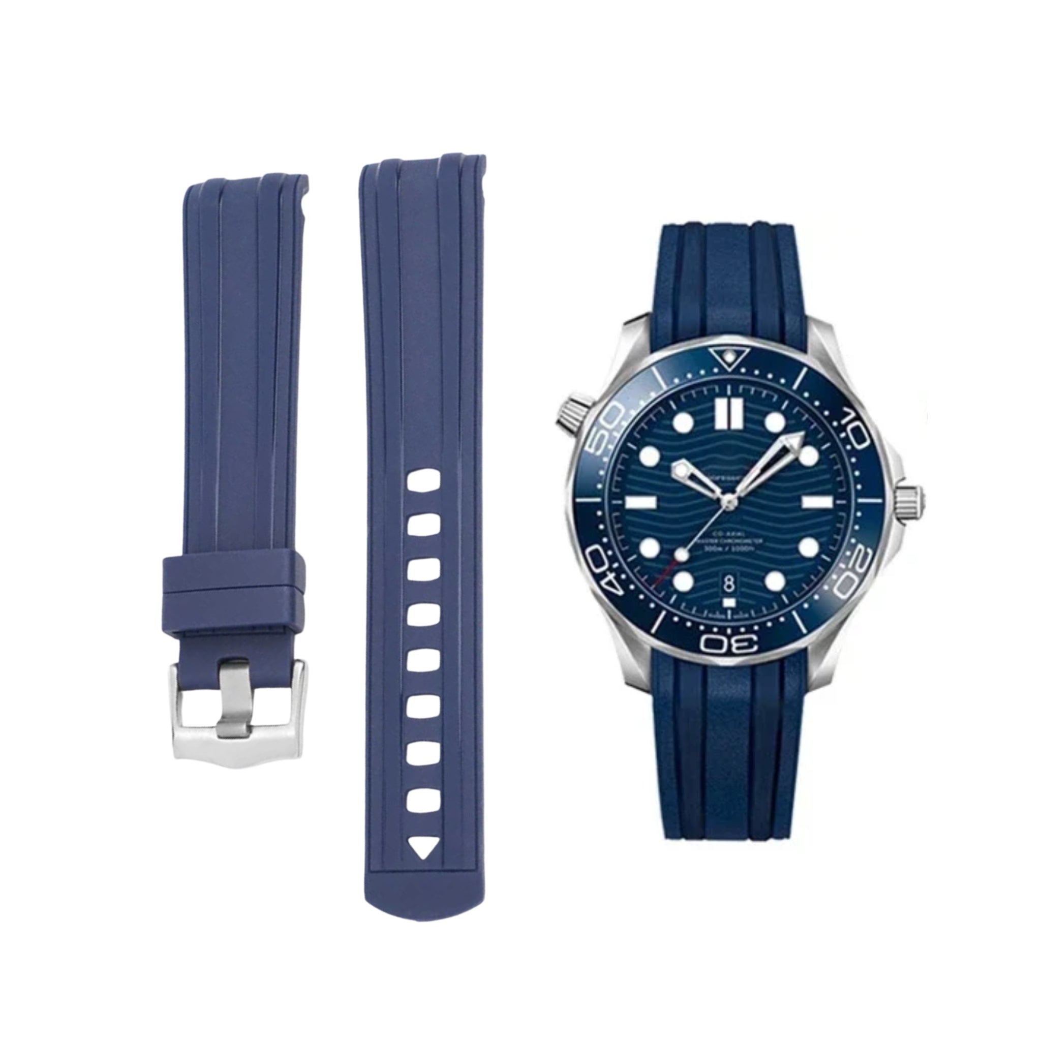 Omega Seamaster (Diver) 300M Kautschukarmband – Dunkel Blau - Helvetus DE