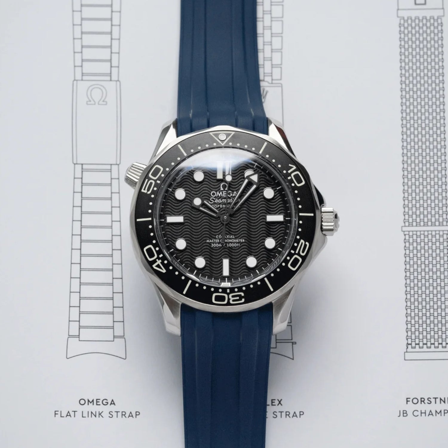Omega Seamaster (Diver) 300M Kautschukarmband – Dunkel Blau - Helvetus DE