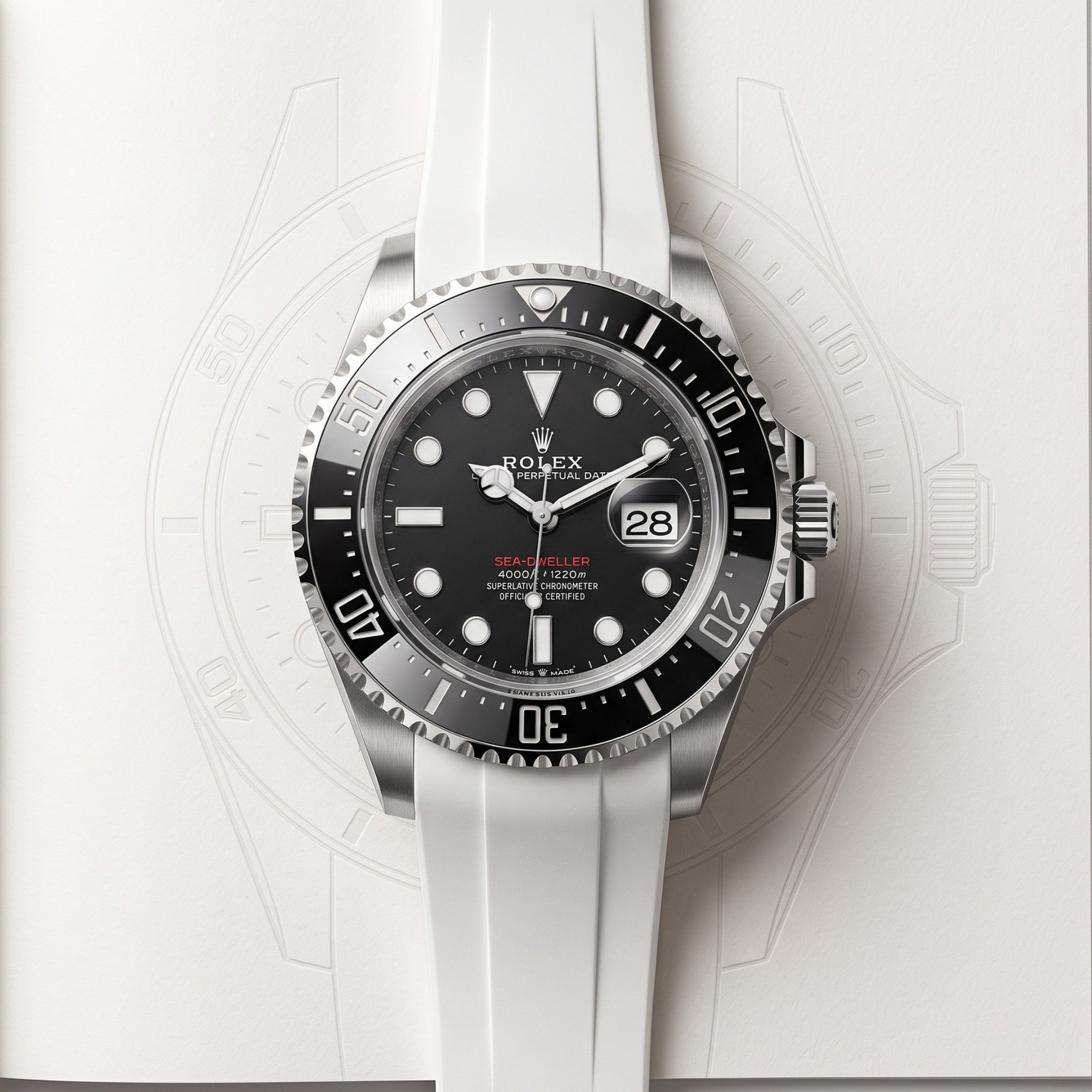 Kautschukarmband für Rolex Sea-Dweller – Weiss
