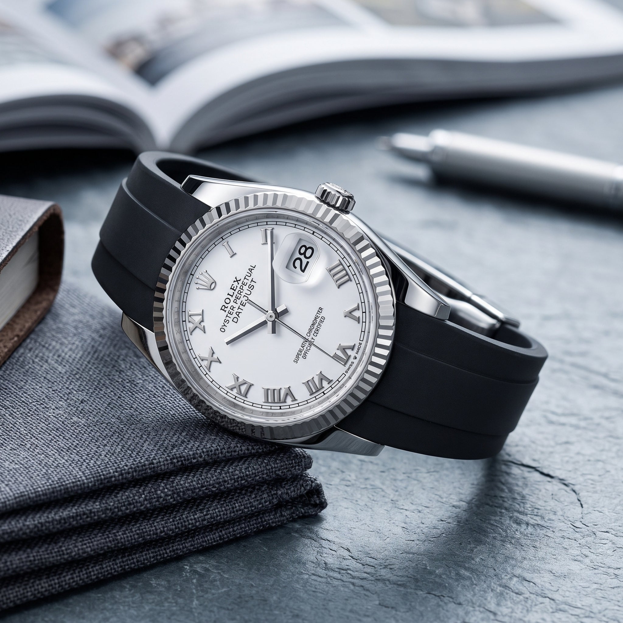 Faltschließe Kautschukarmband für Rolex Datejust 36 – Schwarz