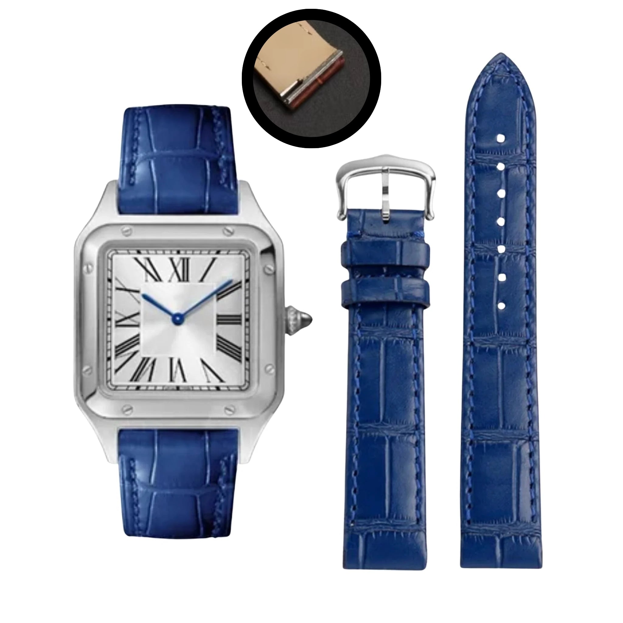 Leder Armband - für Cartier Santos Dumont - Blau