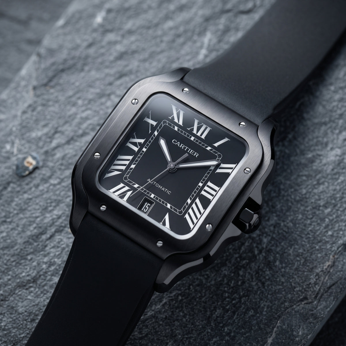 Kautschuk Armband für Santos de Cartier Medium/Large – Schwarz – Quick Switch/Release