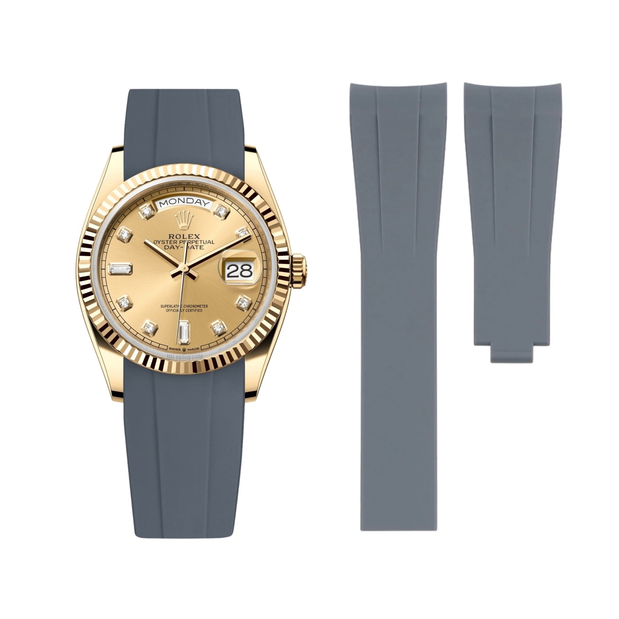 Deployant Rubber Strap - For Rolex Day - Date 36mm - Grey - Helvetus