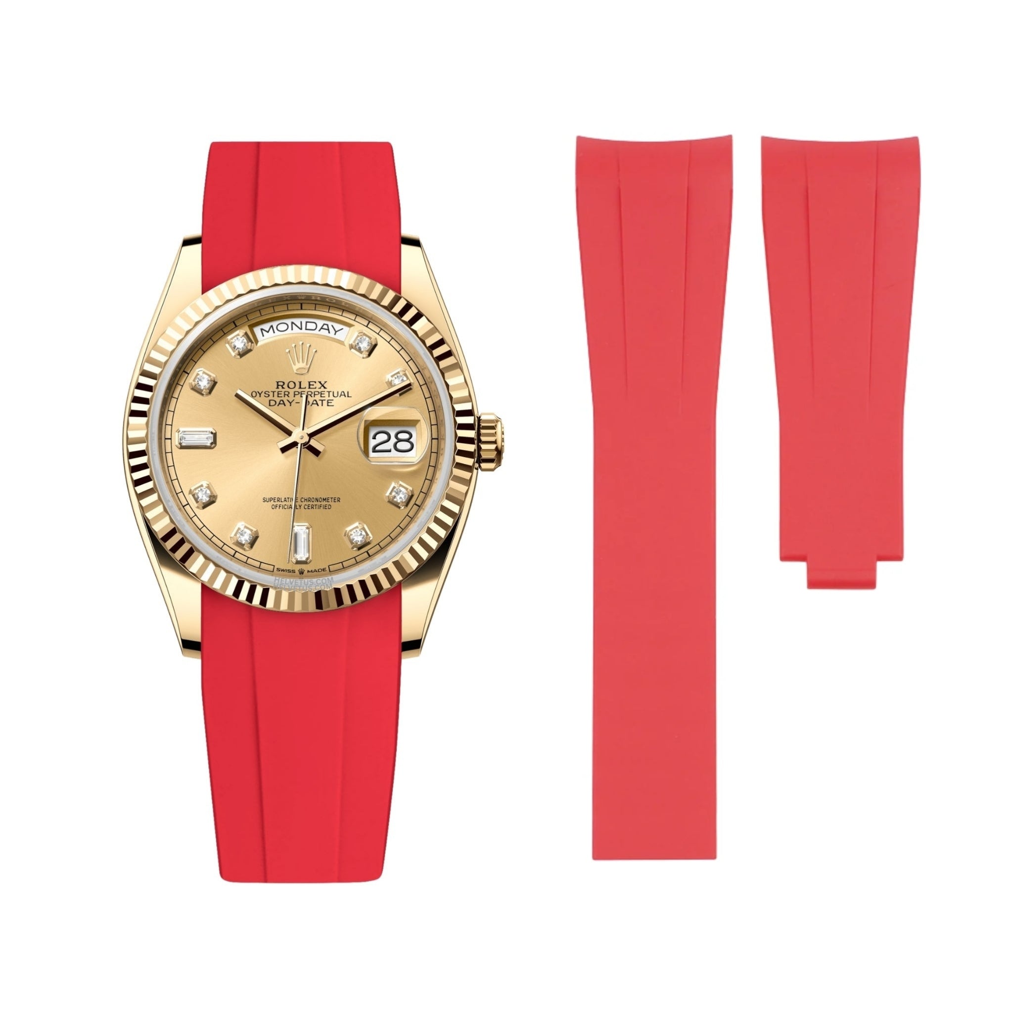 Deployant Rubber Strap - For Rolex Day - Date 36mm - Red - Helvetus