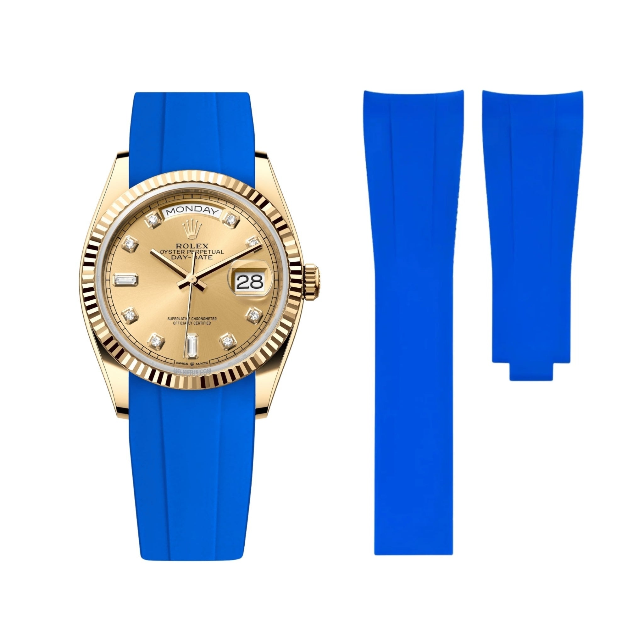 Deployant Rubber Strap - For Rolex Day - Date 40 - Blue - Helvetus