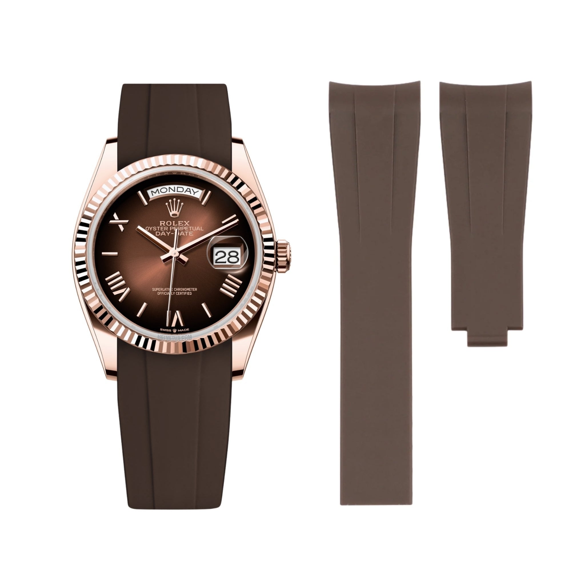 Deployant Rubber Strap - For Rolex Day - Date 40 - Brown - Helvetus