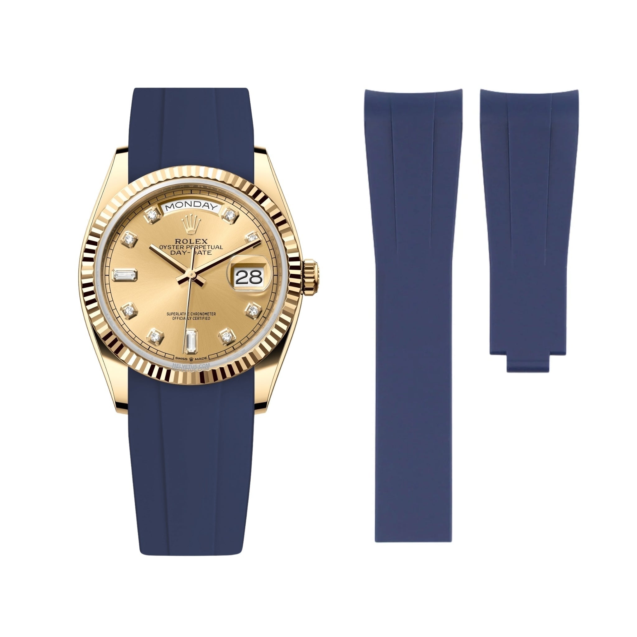 Deployant Rubber Strap - For Rolex Day - Date 40 - Navy Blue - Helvetus